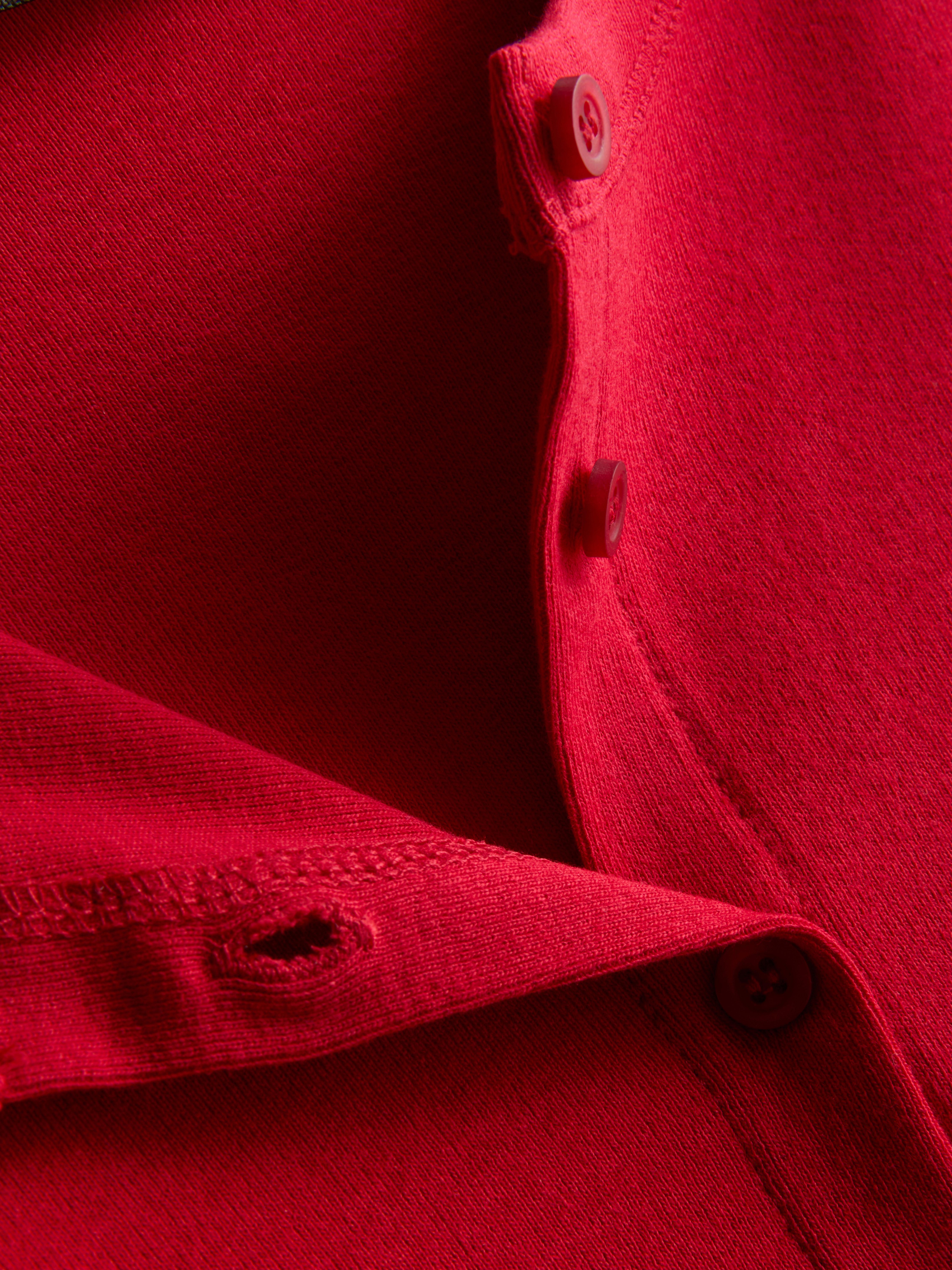 Cotton Rich Button-Up T-Shirt - Red