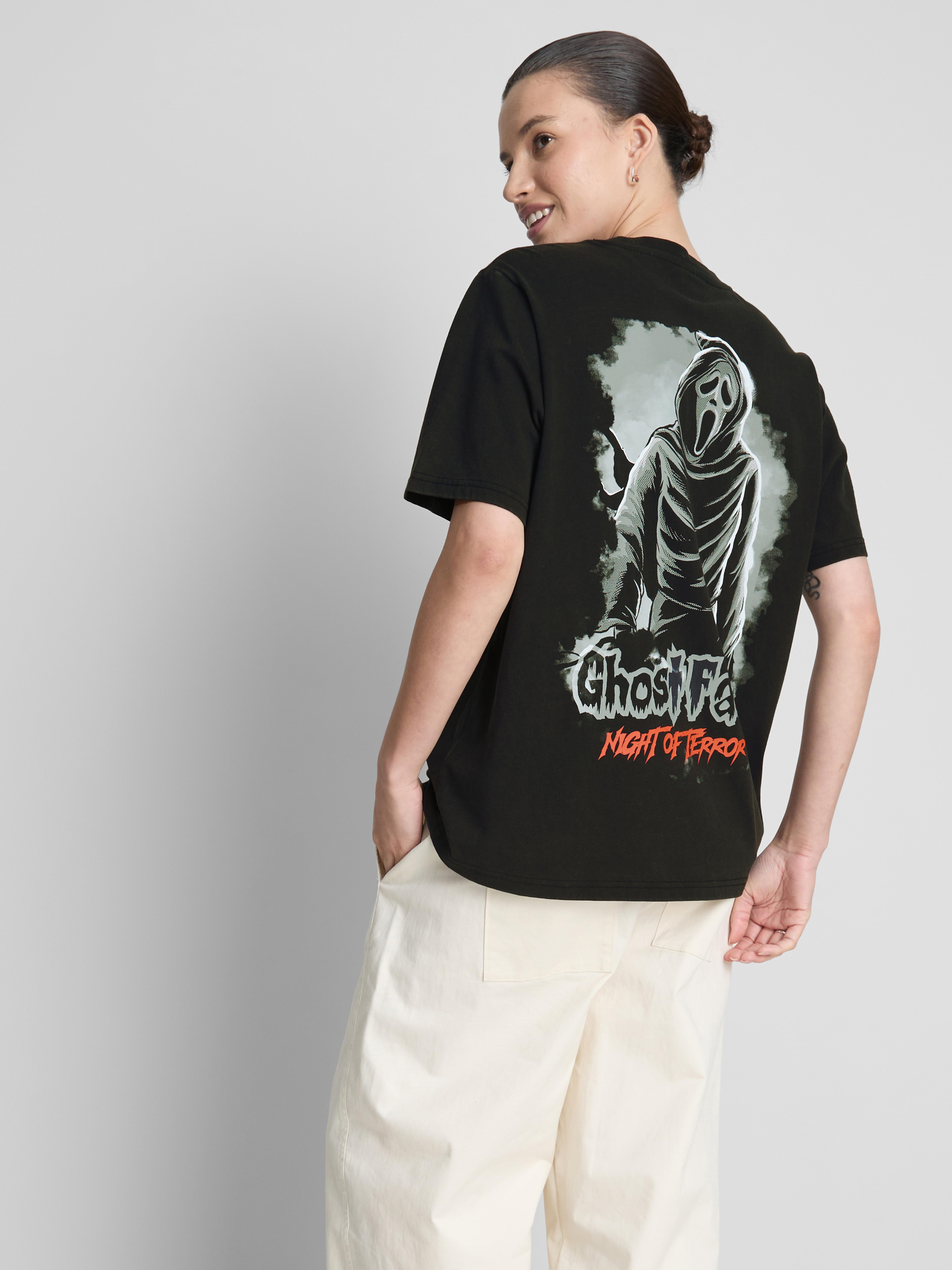 Scream Ghostface Cotton Graphic Oversized Tee - Black