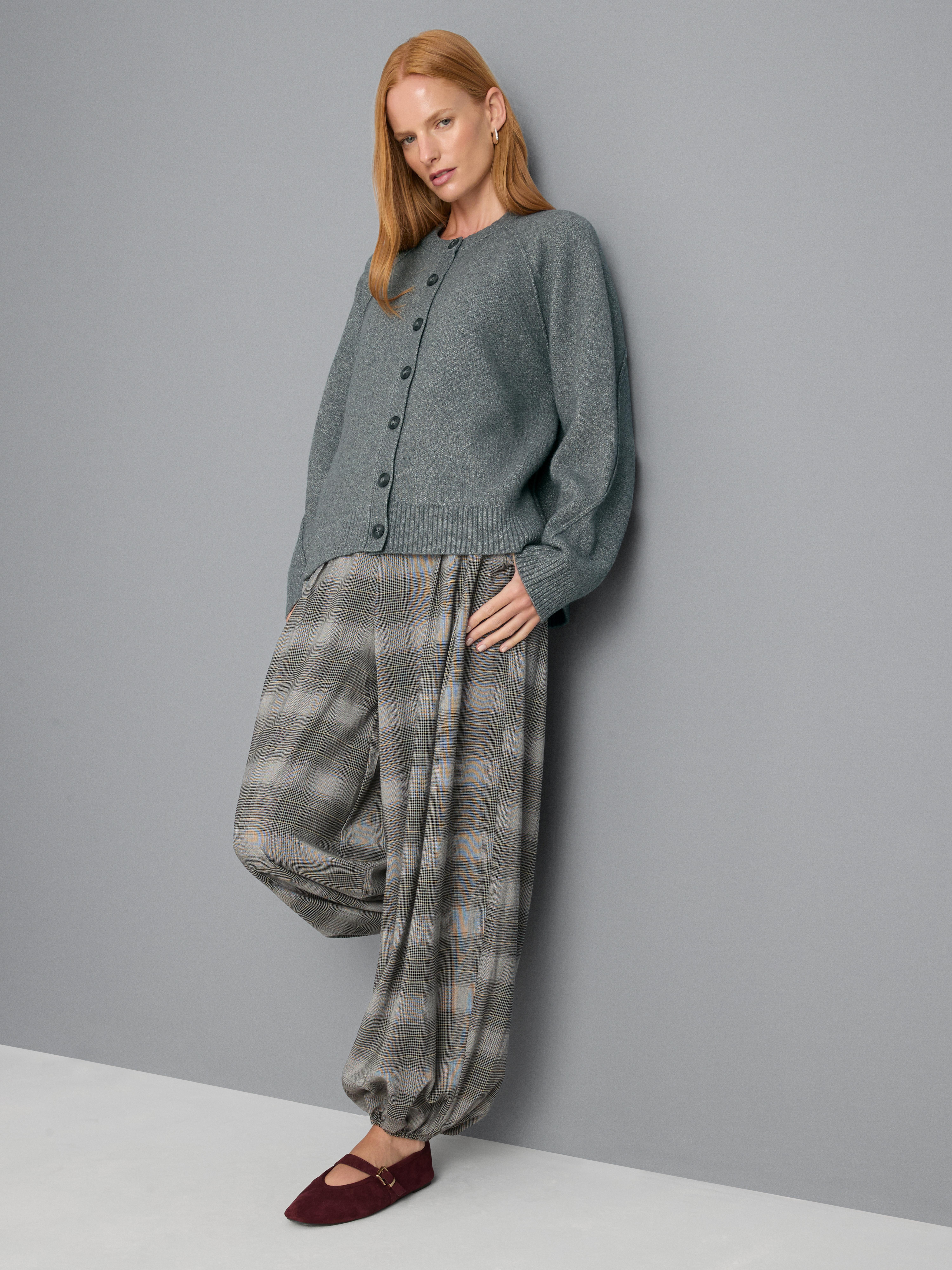 Relaxed Seam Detail Cardigan - Gray
