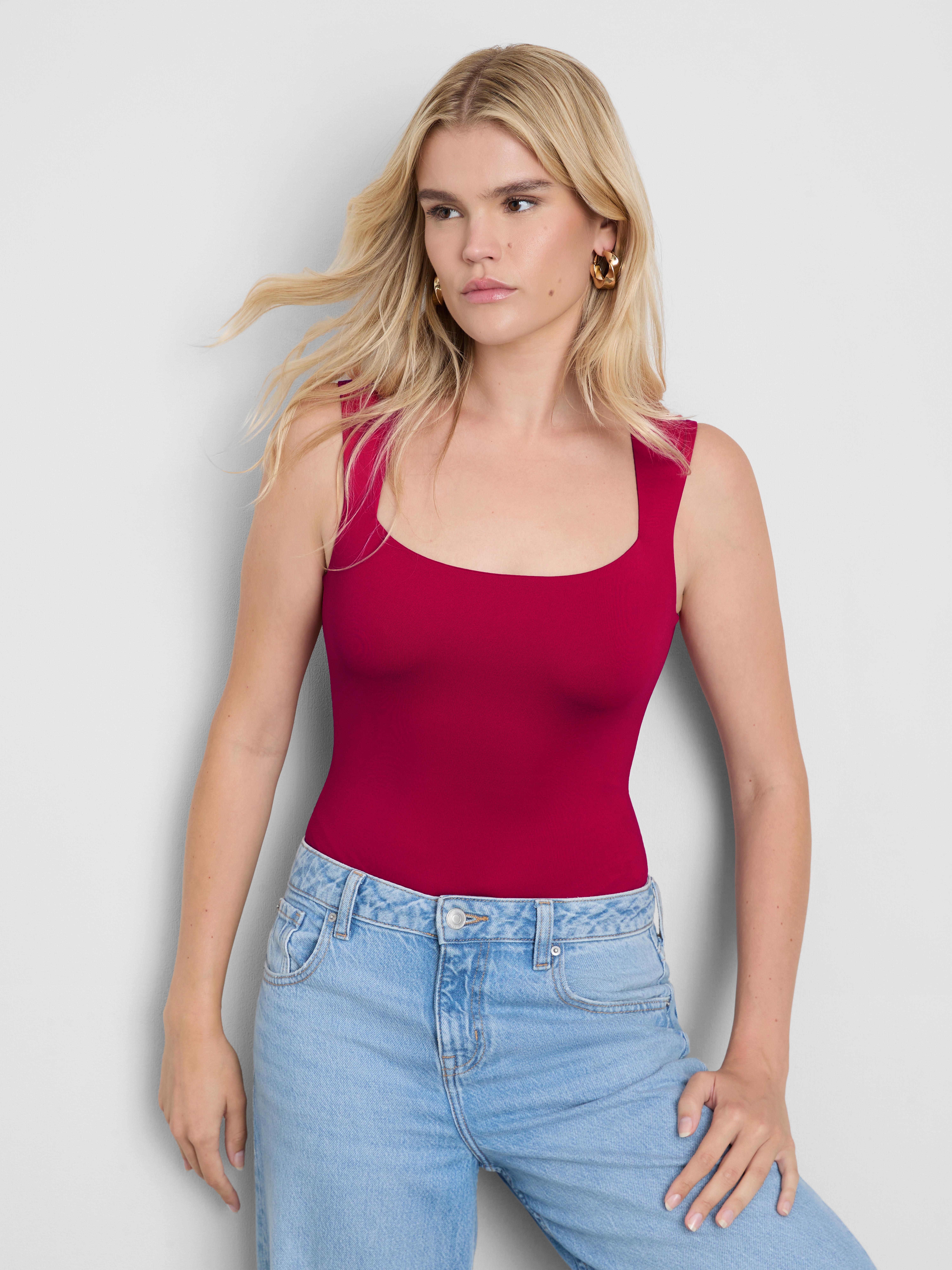 Square Neck Bodysuit - Dark Pink