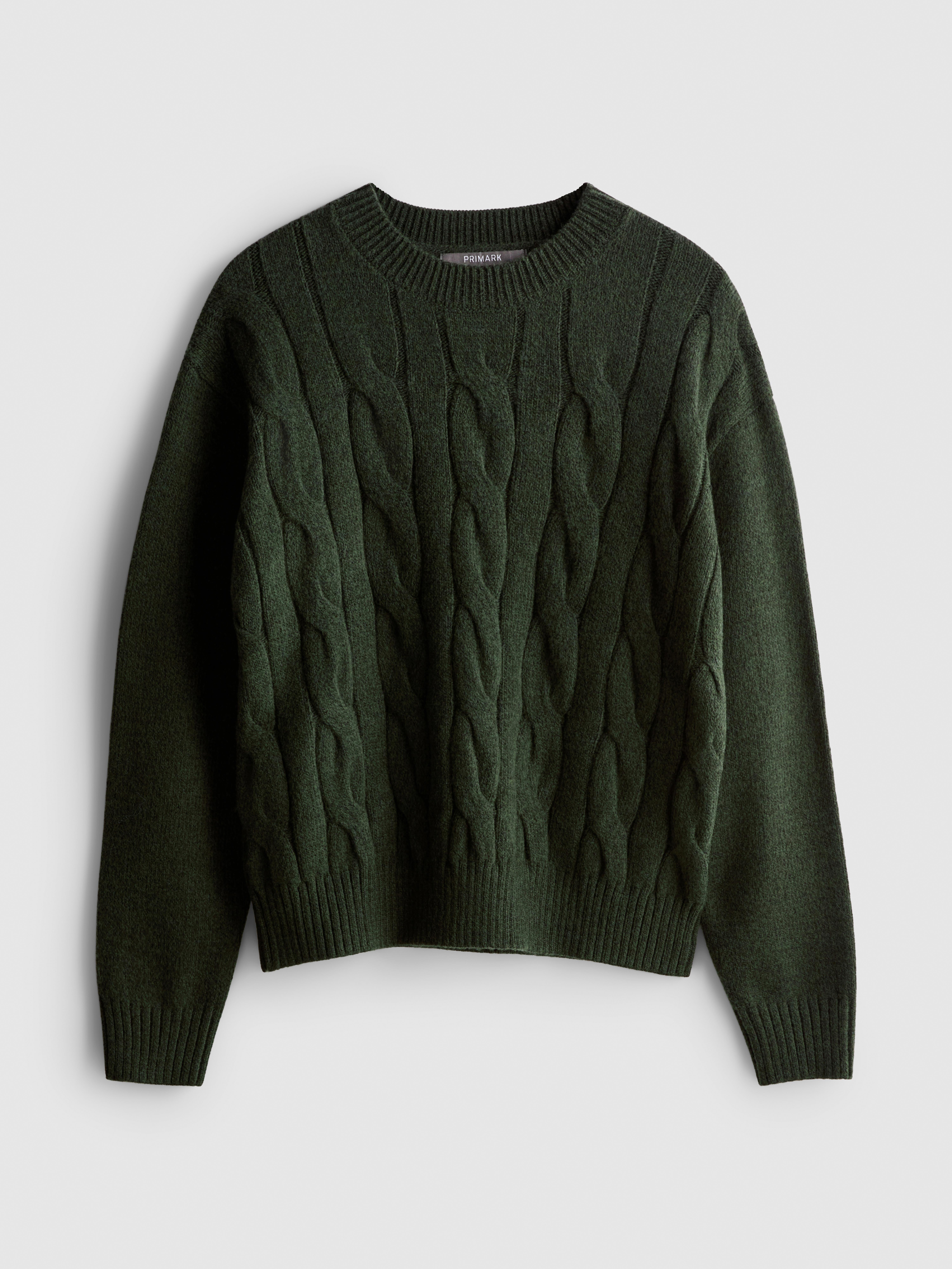 Cable Knit Crew Neck Sweater - Olive