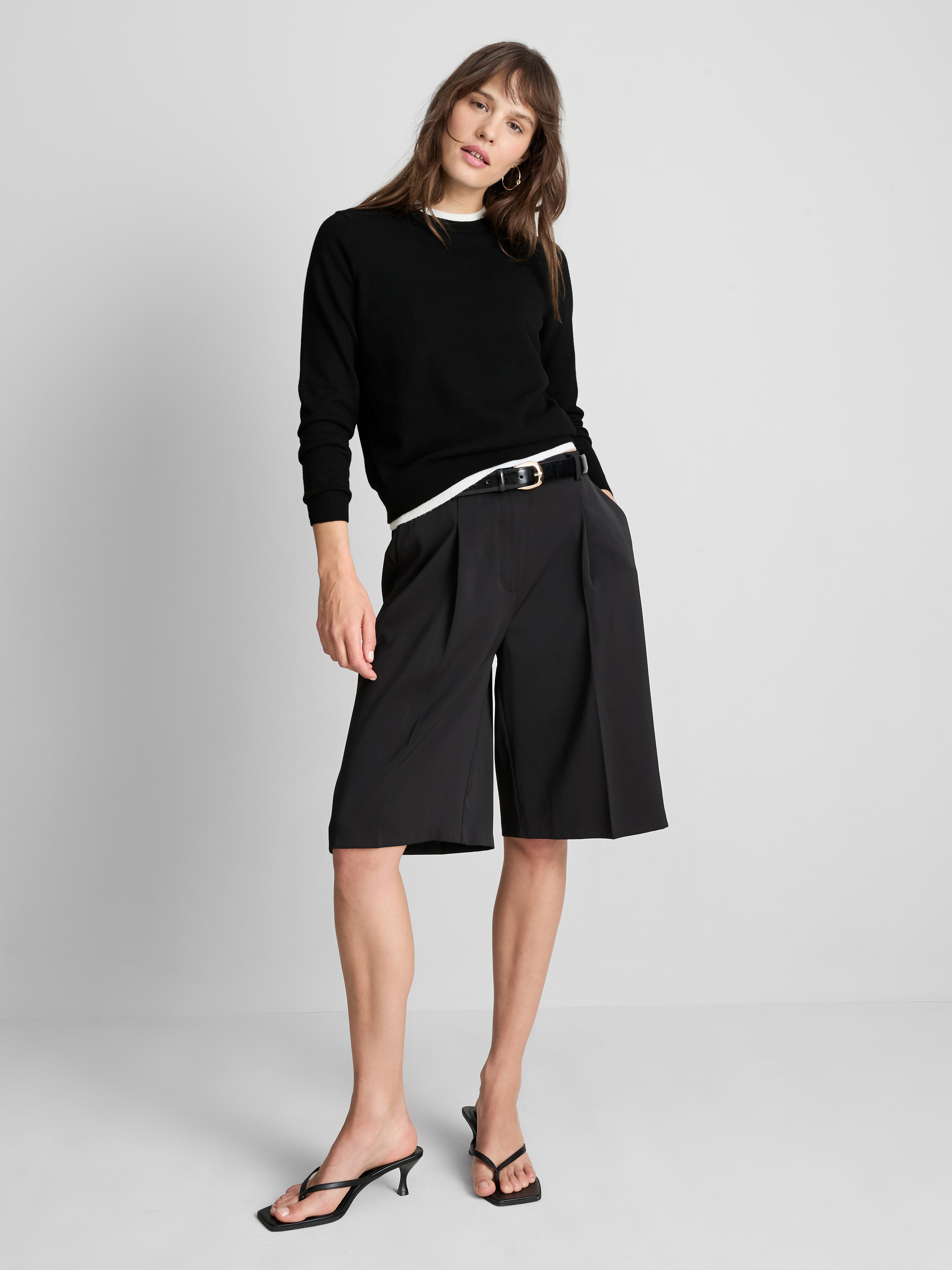 Knitted Double Layer Crew Neck Sweater - Black