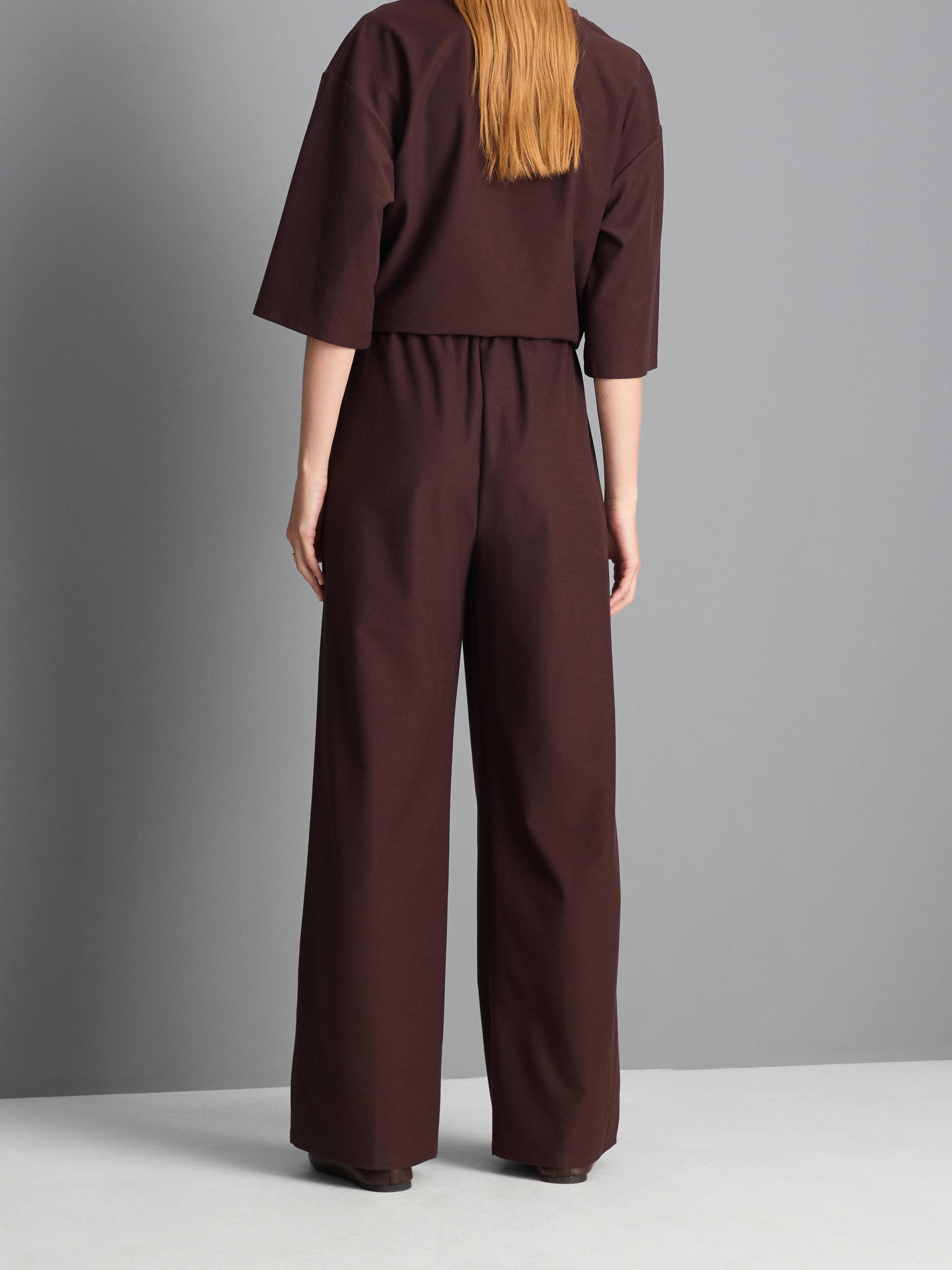 Cotton Blend Wide Leg Drawstring Pants - Brown