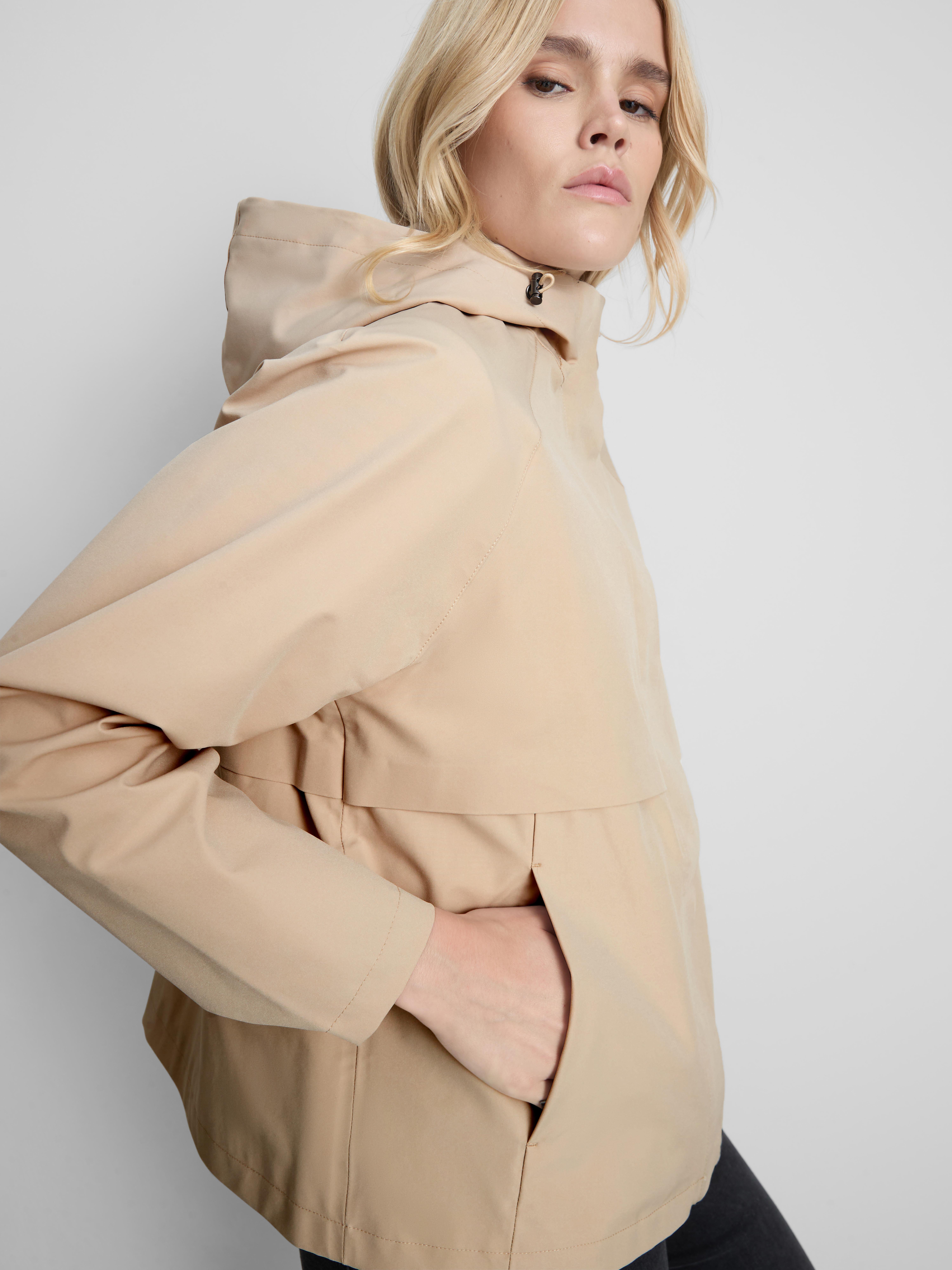 Short Raglan-Sleeve Raincoat - Mocha
