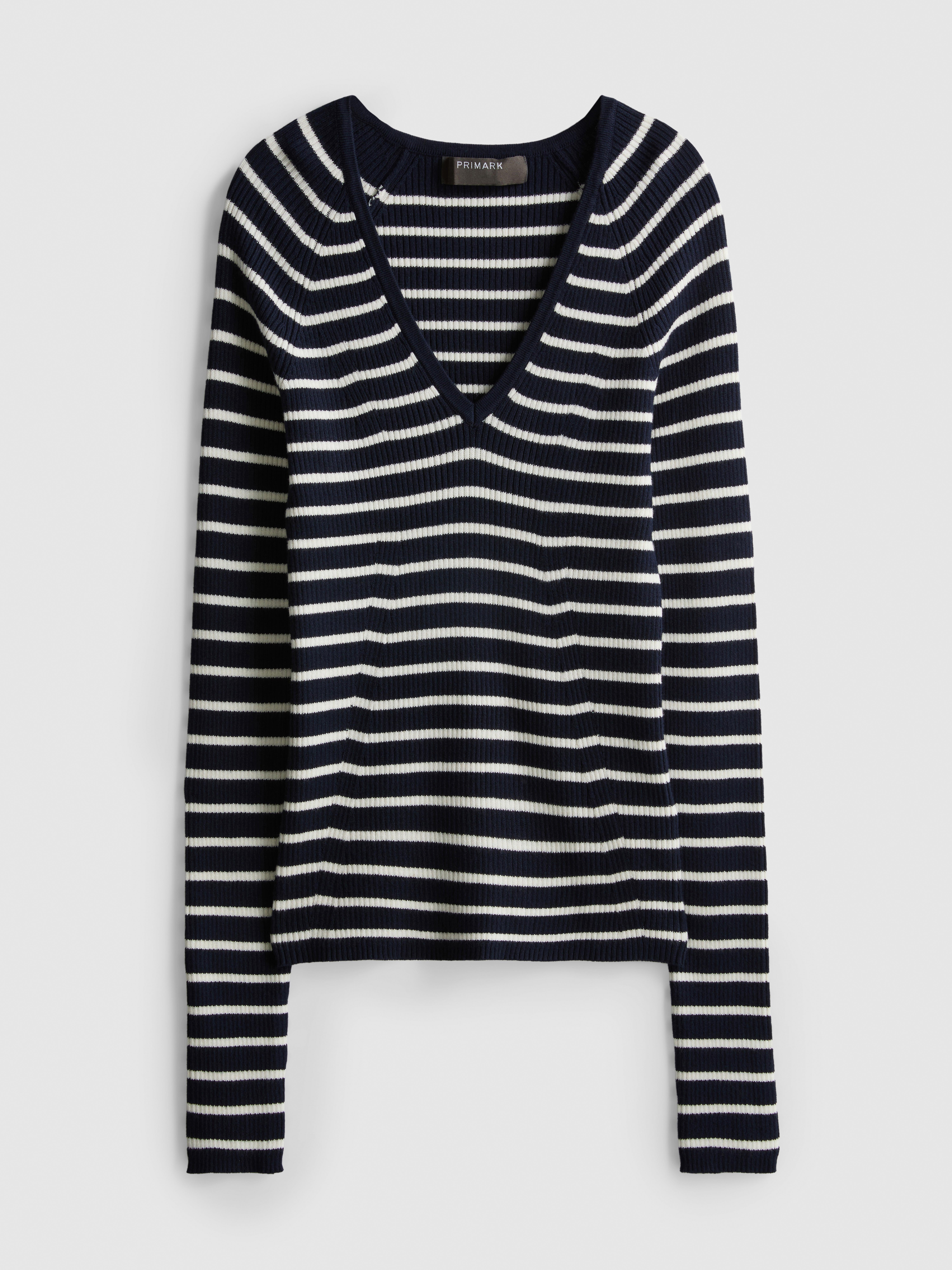 Ribbed V-Neck Sweater - Navy