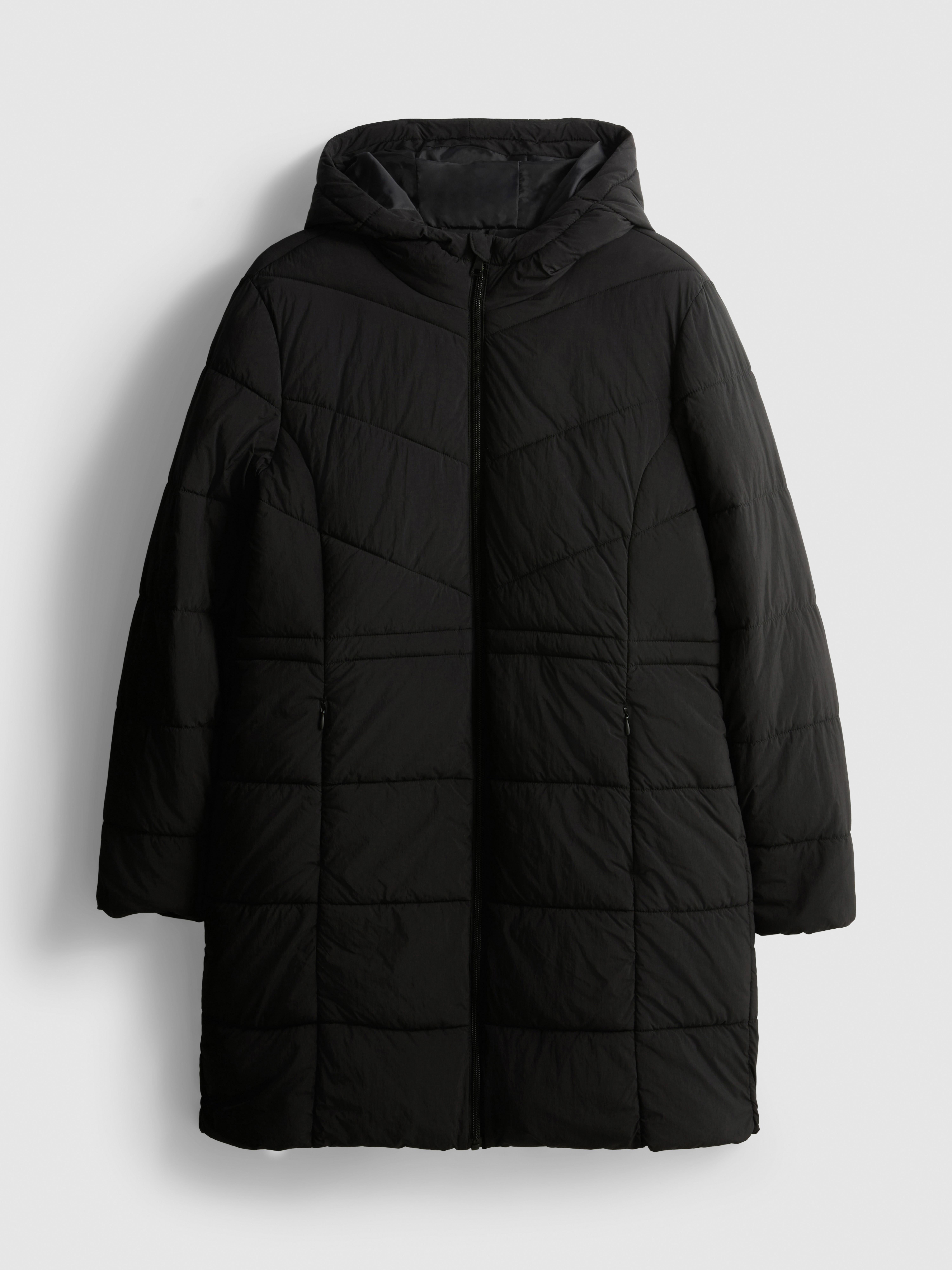 Longline Hooded Puffer Jacket - Black
