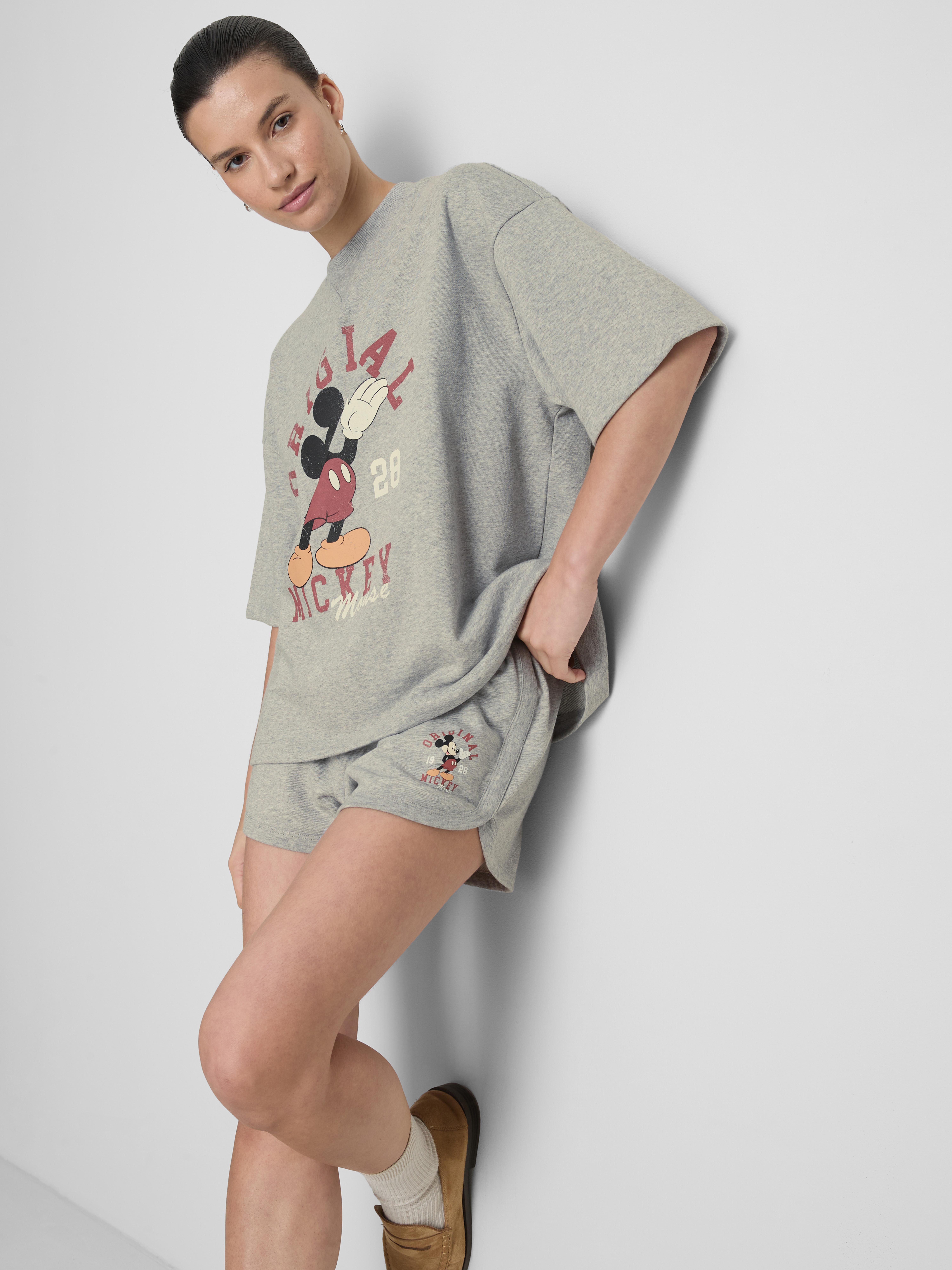 Disney's Mickey Mouse Cotton Rich Short Sleeve Sweatshirt - Gray Heather