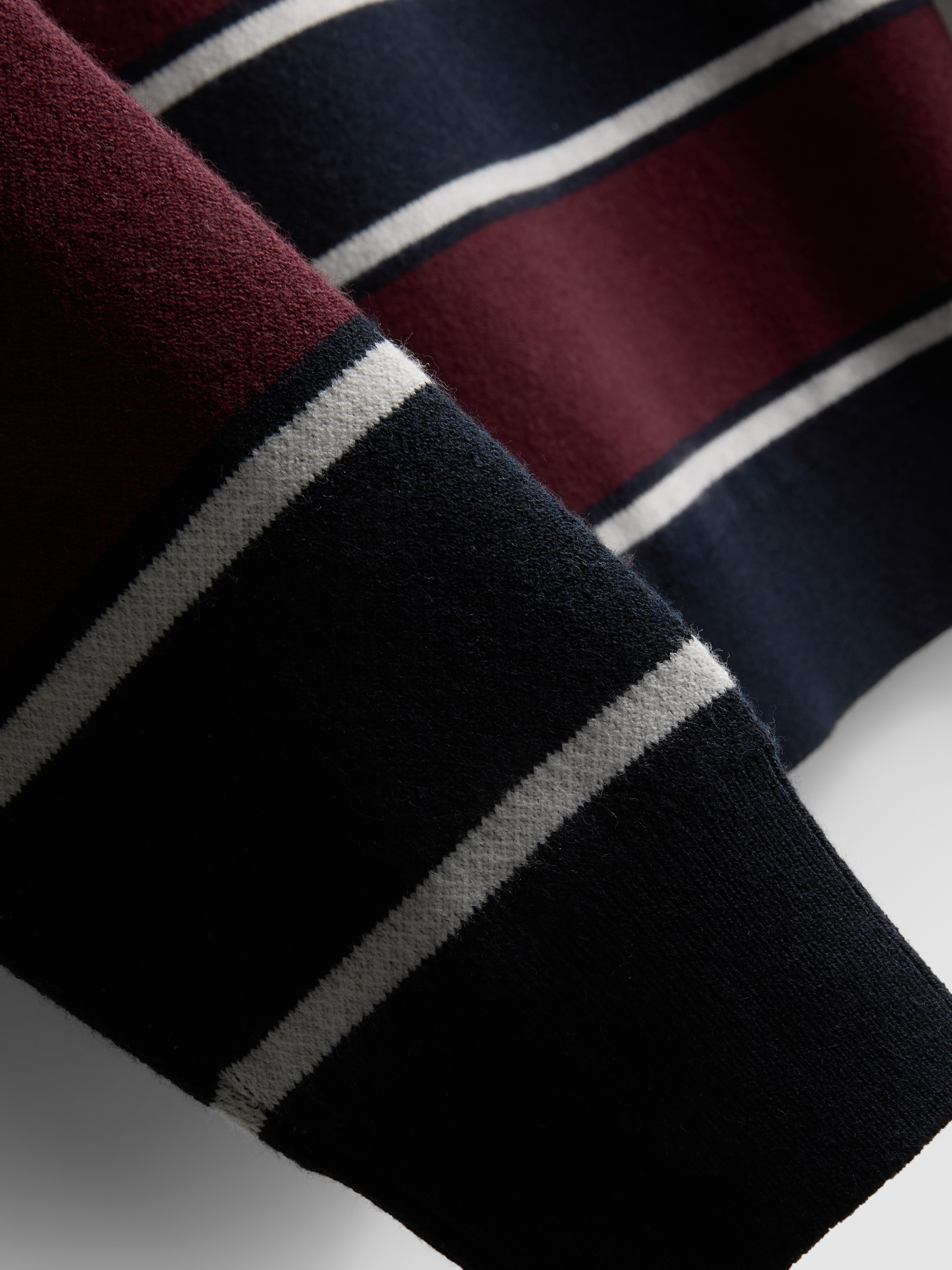 Stripe Knitted Collared Sweater - Navy