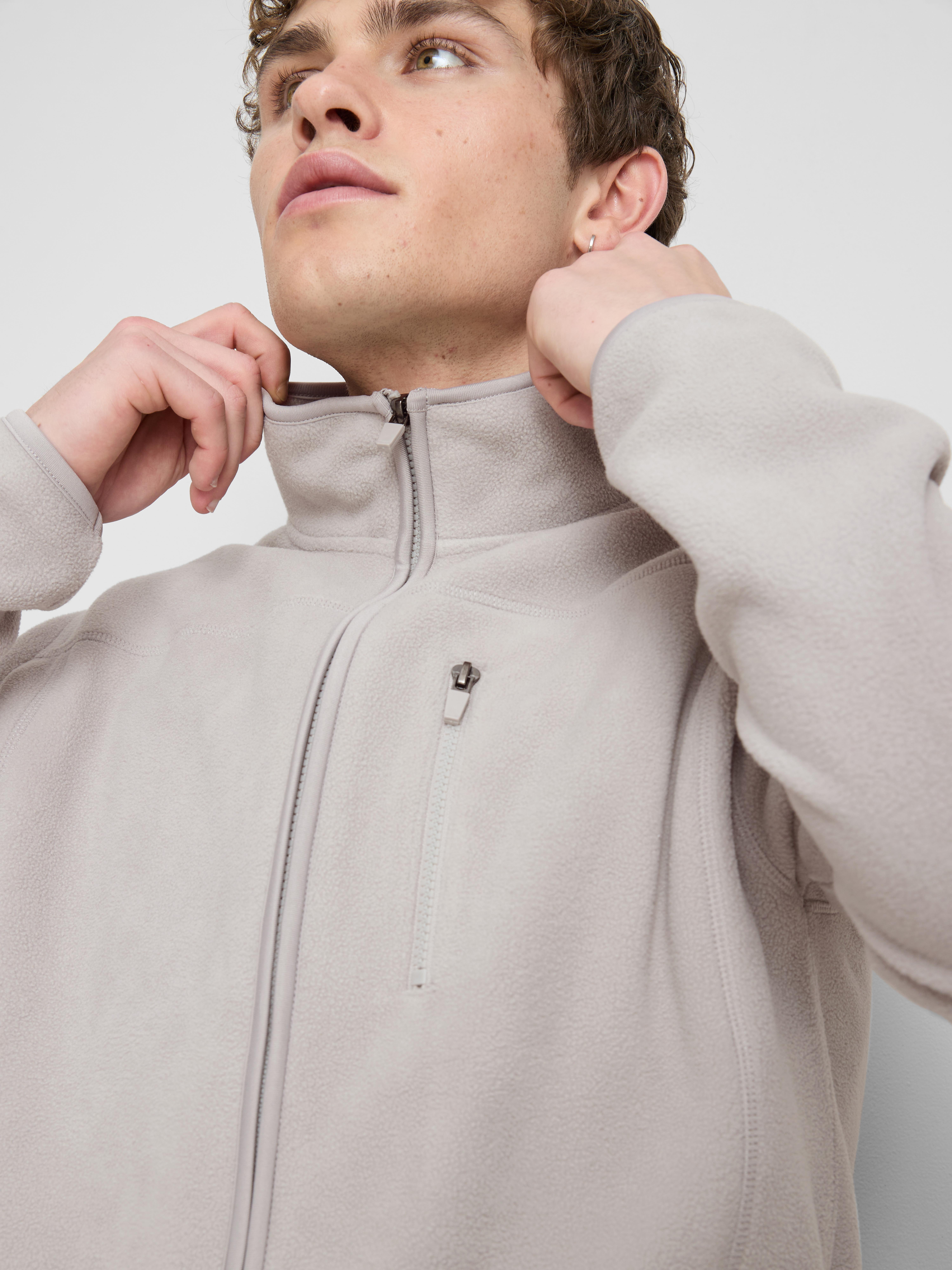 Zip-Up Fleece Jacket - Light Gray
