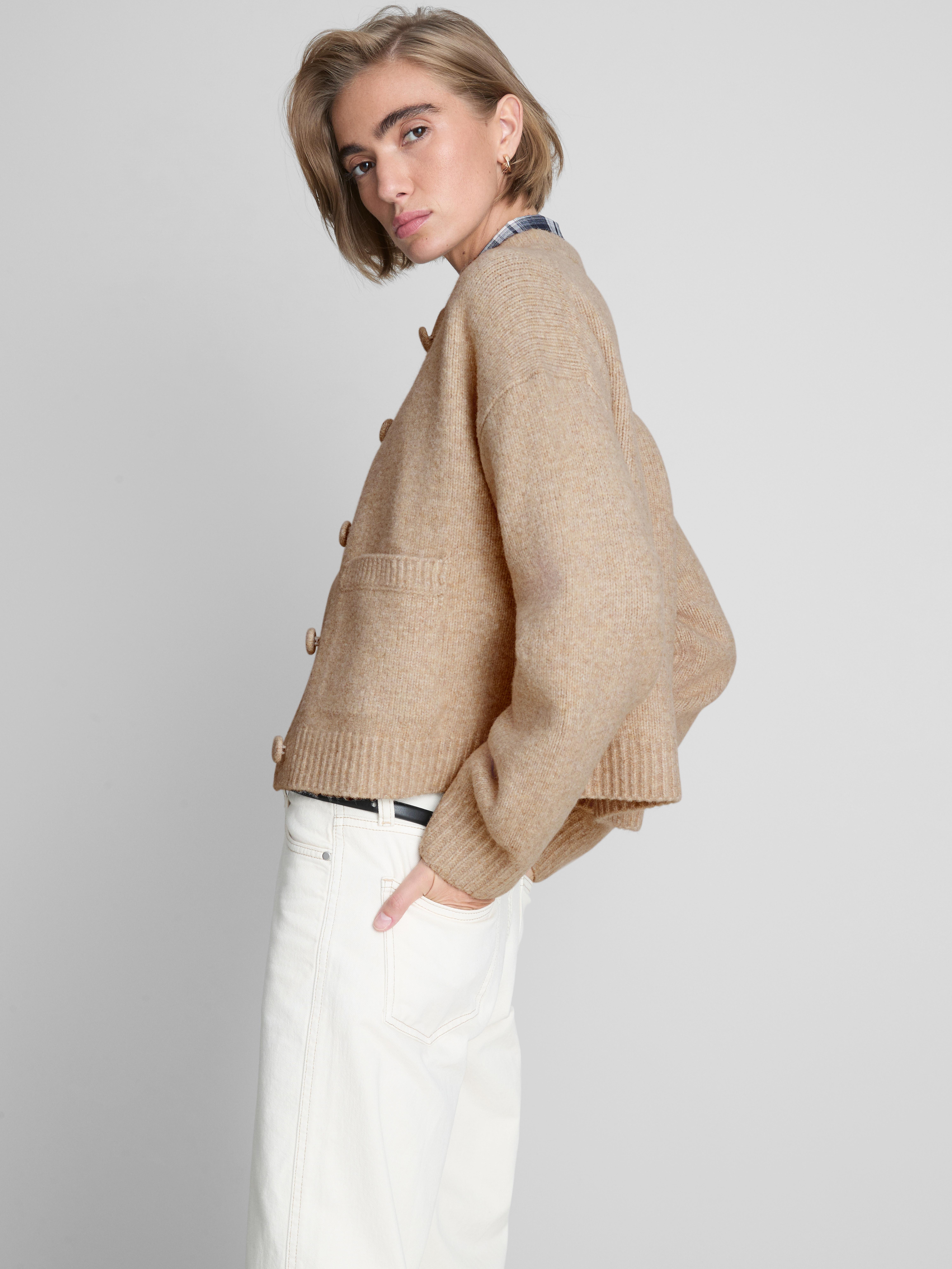 Knitted Bomber Cardigan - Oatmeal