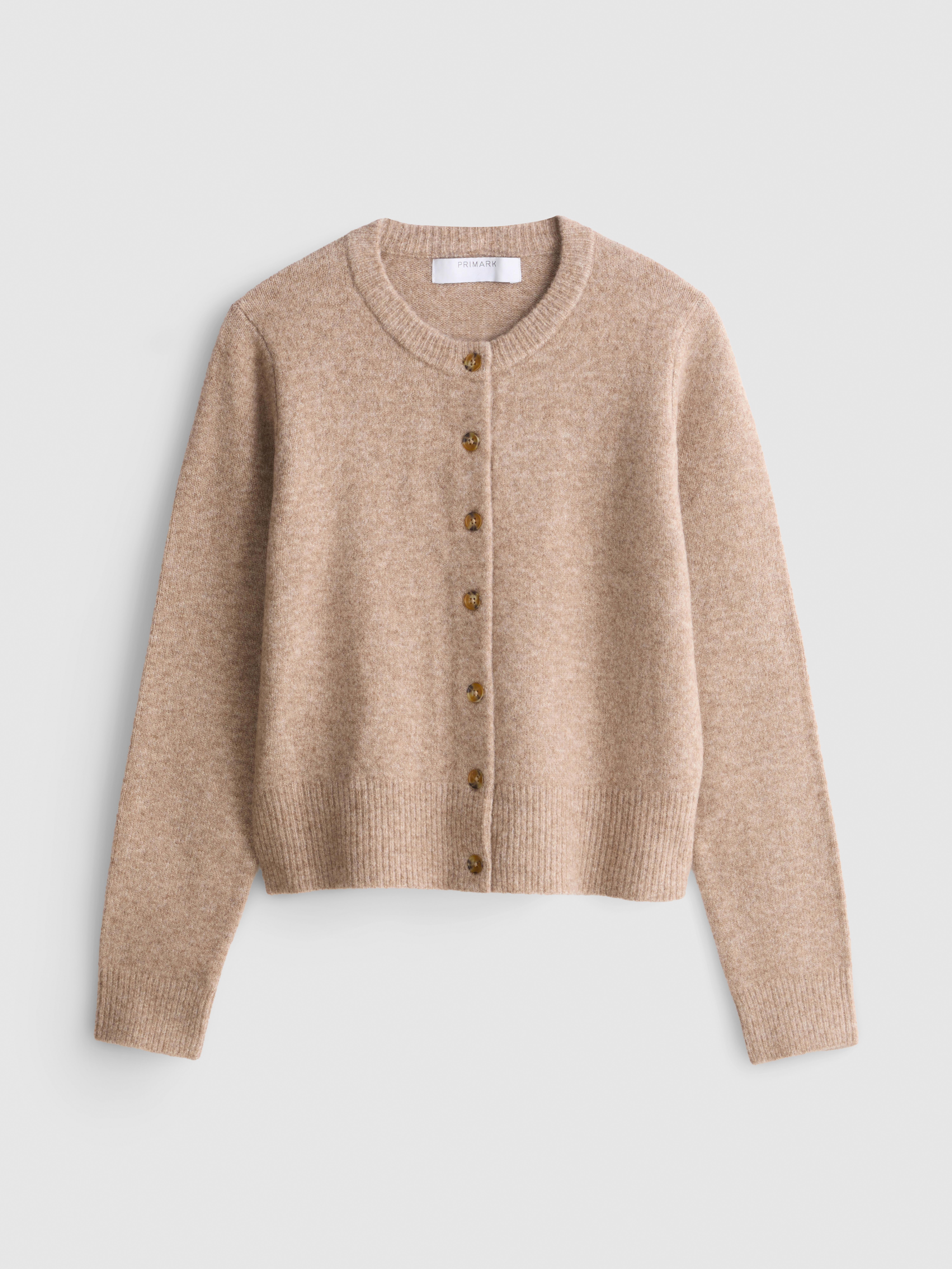 Essential Knitted Crewneck Cardigan - Taupe