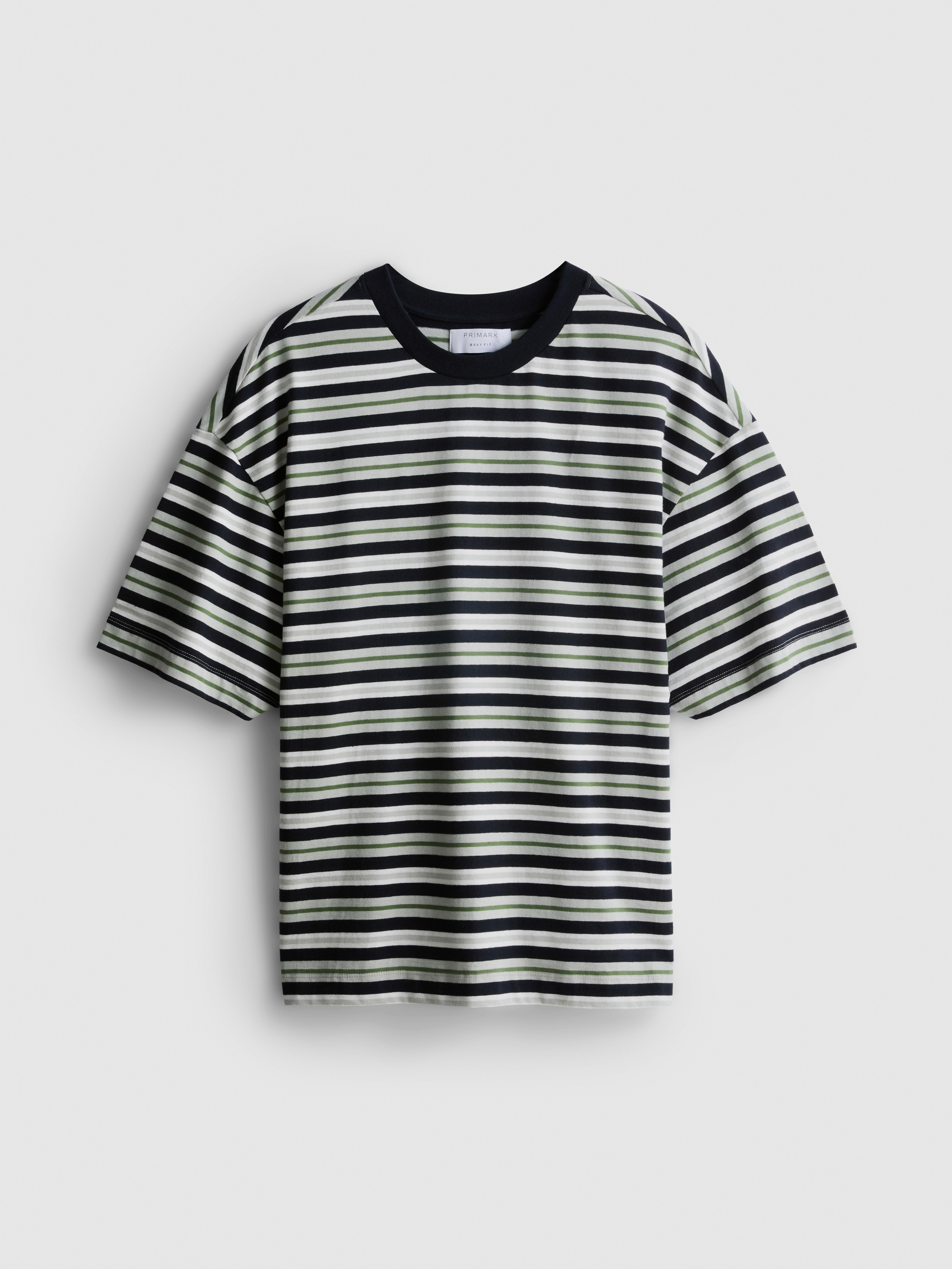 Pure Cotton Stripe Boxy T-Shirt - Green