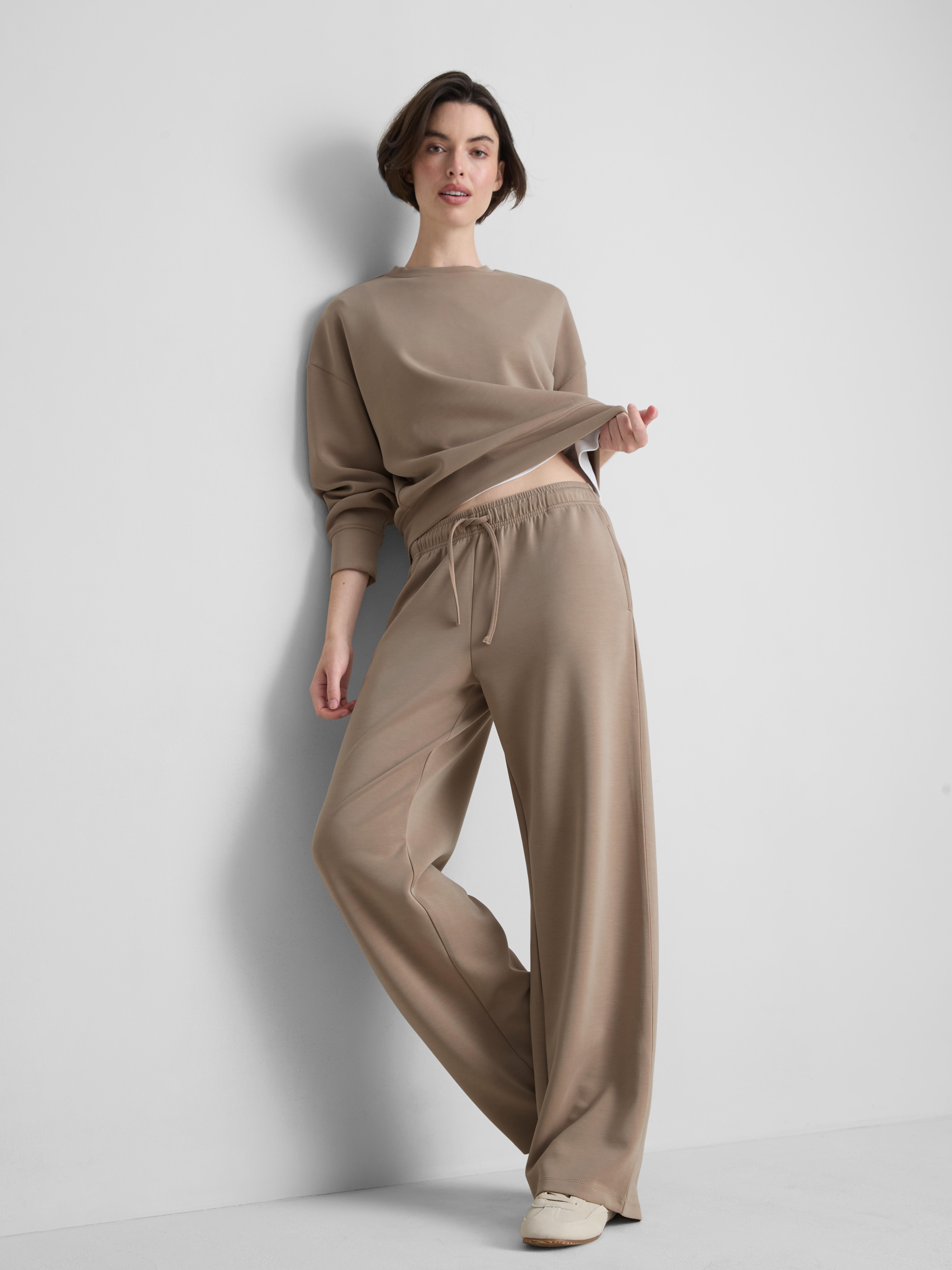 Modal Blend Wide Leg Joggers - Taupe