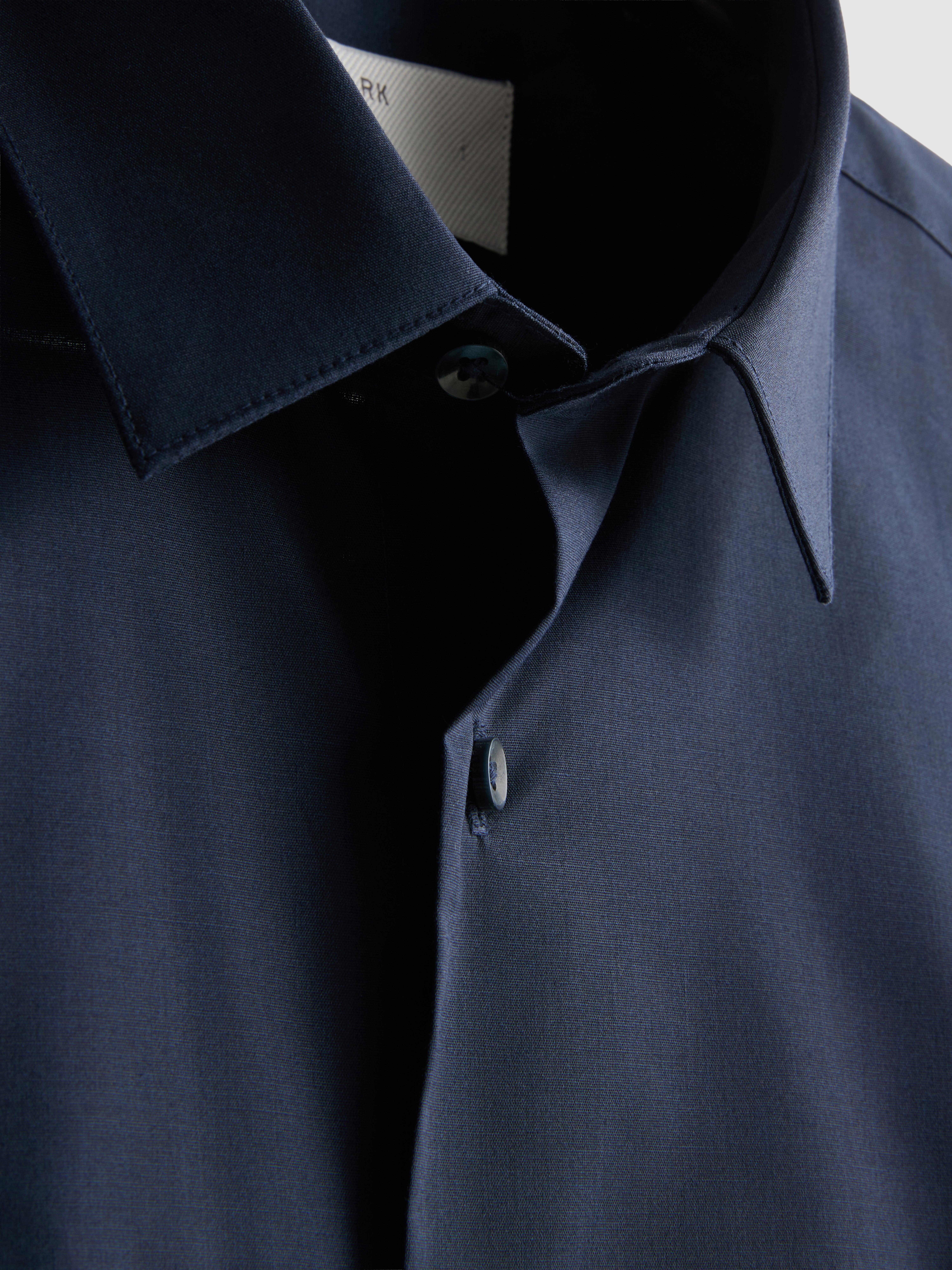 Slim Fit Stretch Button-Up Shirt - Navy