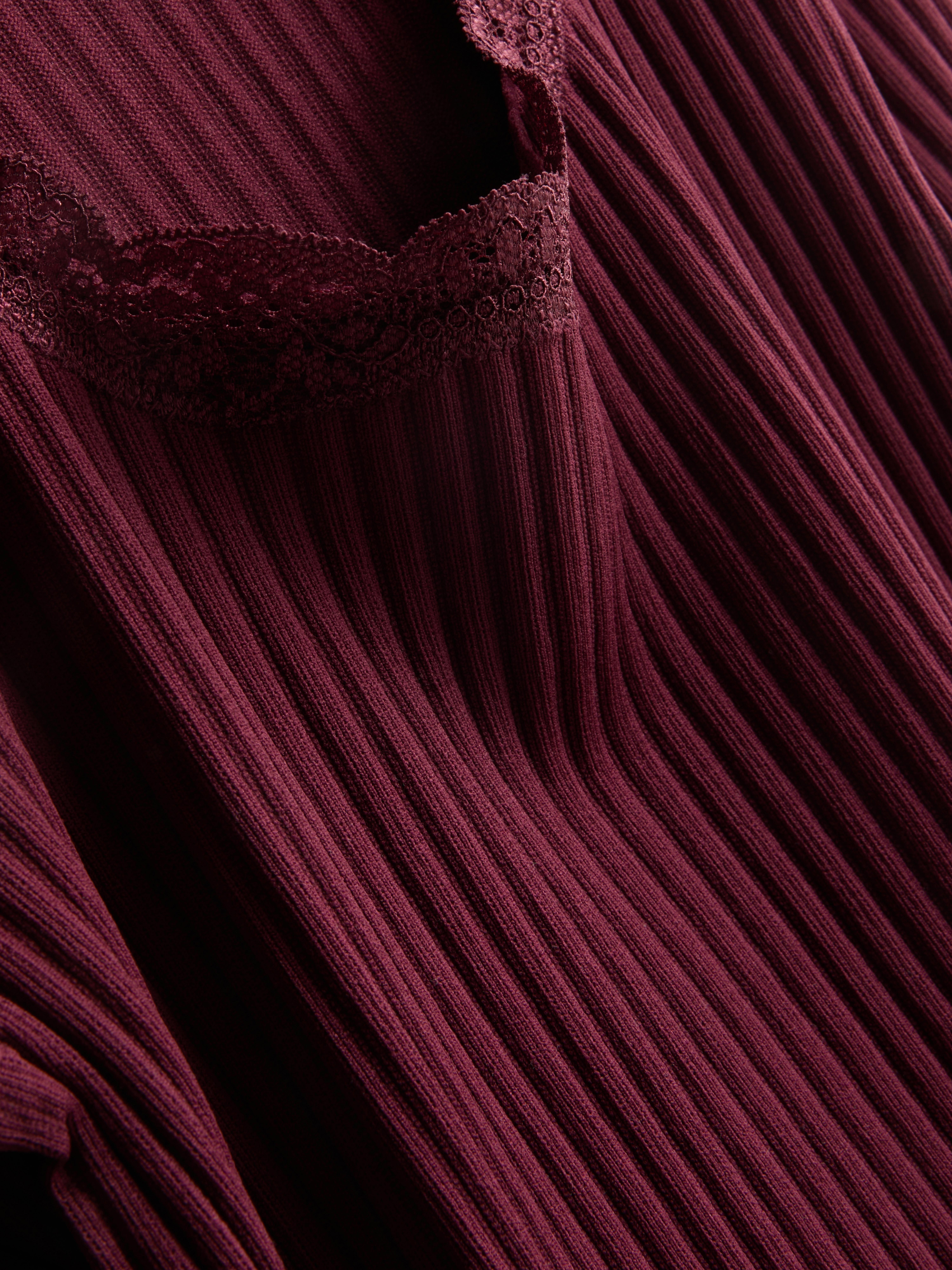 Ribbed Long-Sleeve Squareneck Top - Burgundy