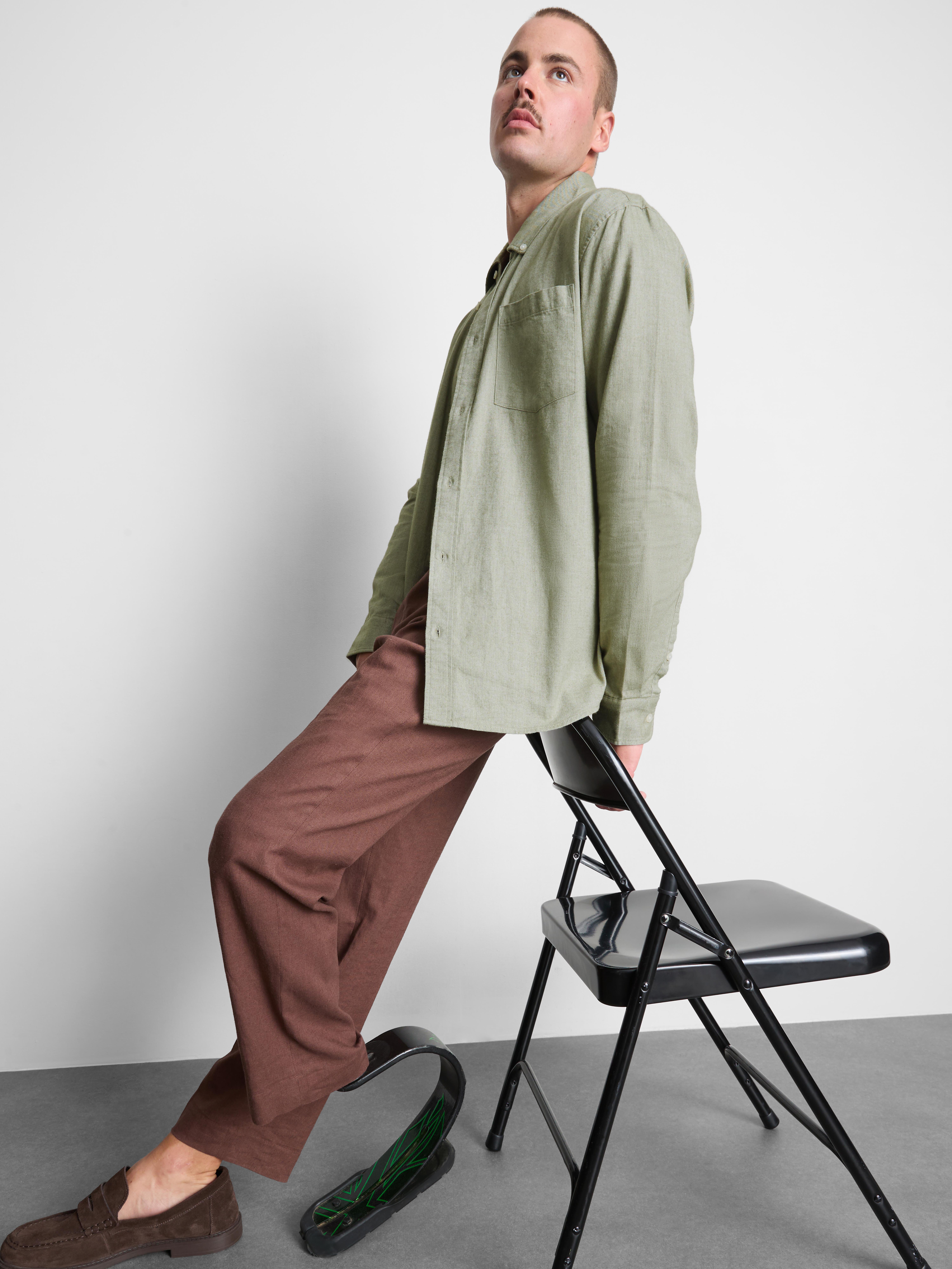 Pure Cotton Button-Down Shirt - Green