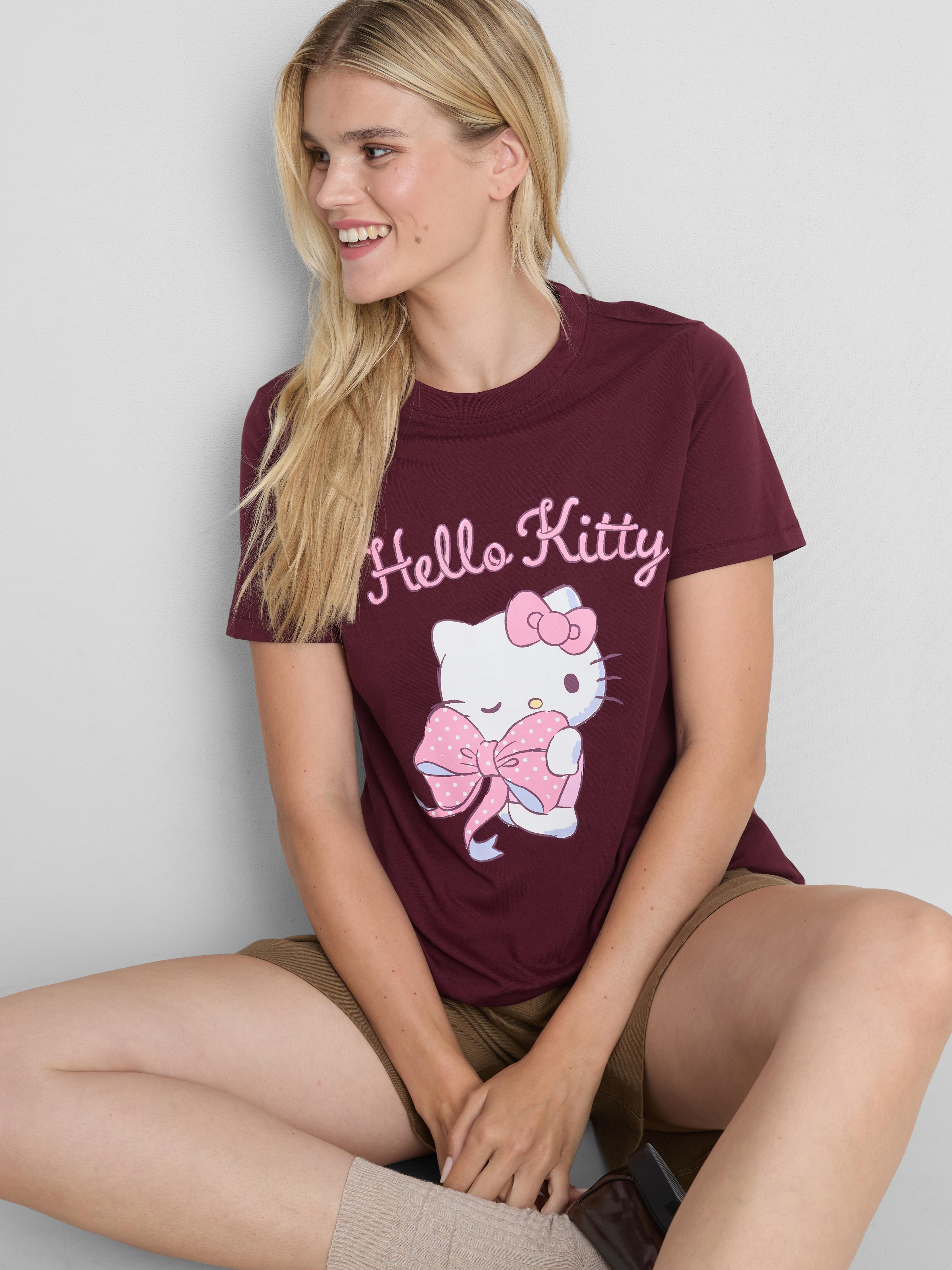 Hello Kitty Pure Cotton Graphic Tee - Burgundy