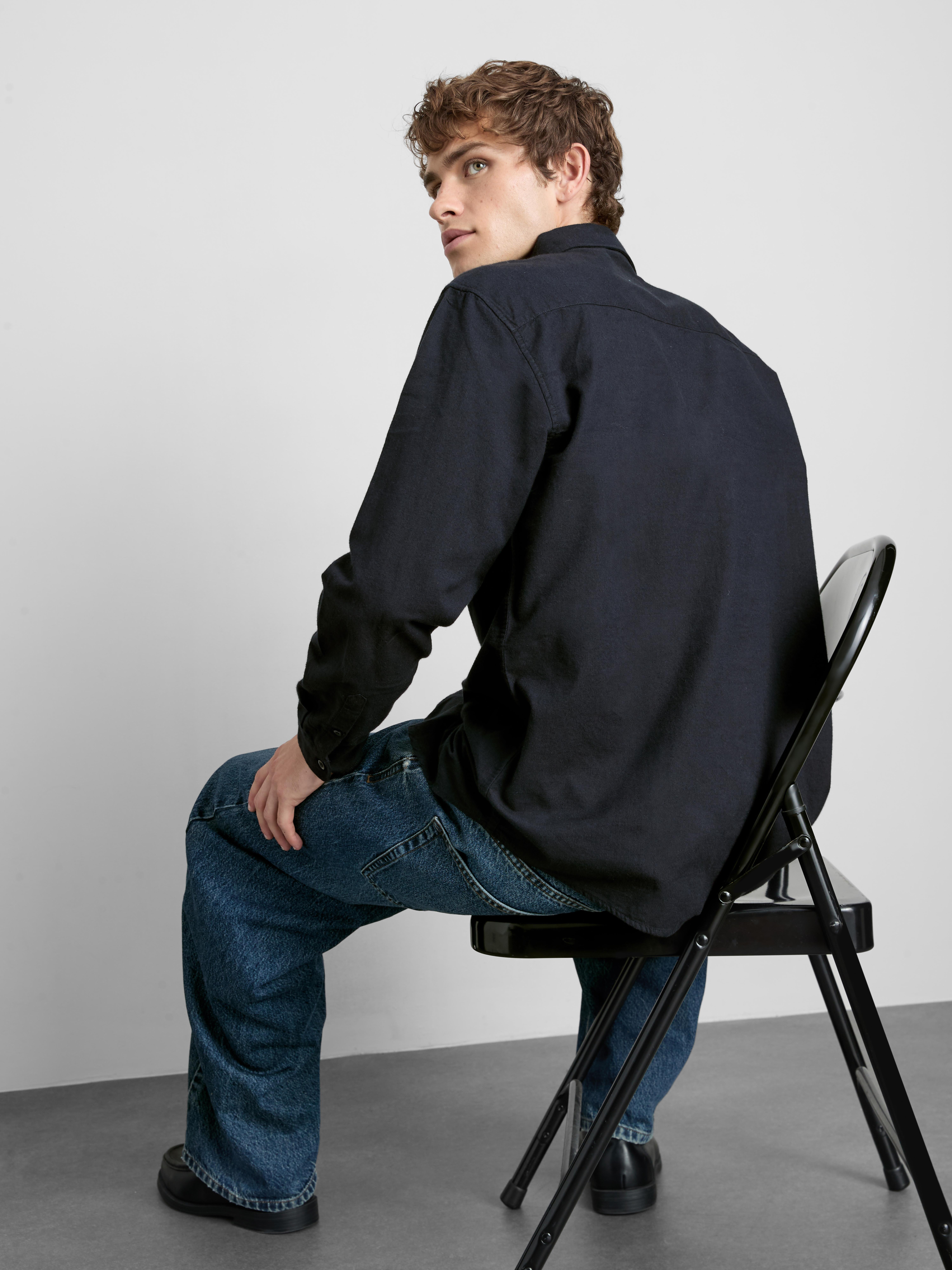 Pure Cotton Button-Down Shirt - Navy