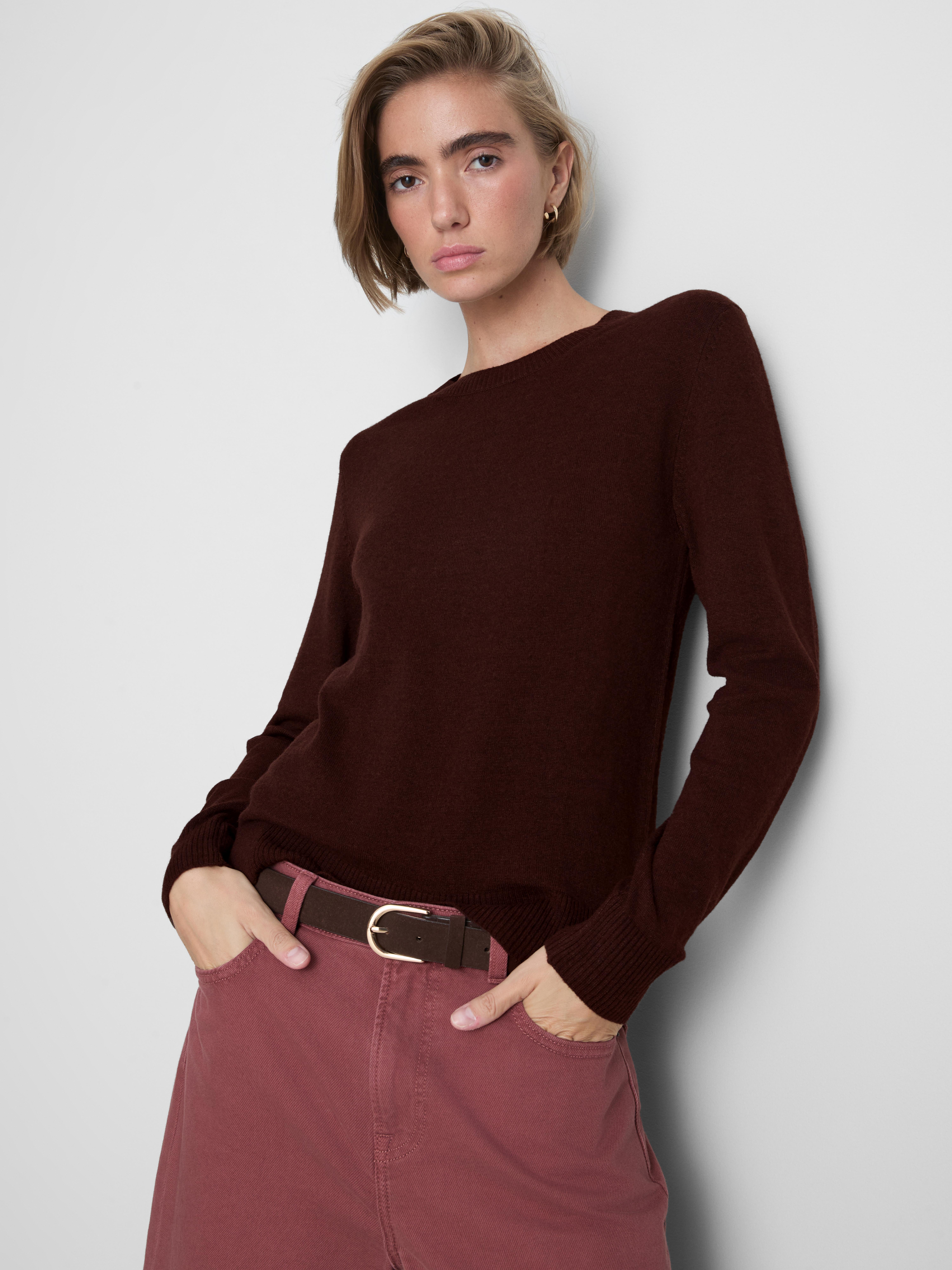 Soft Knitted Crew Neck Sweater - Chocolate