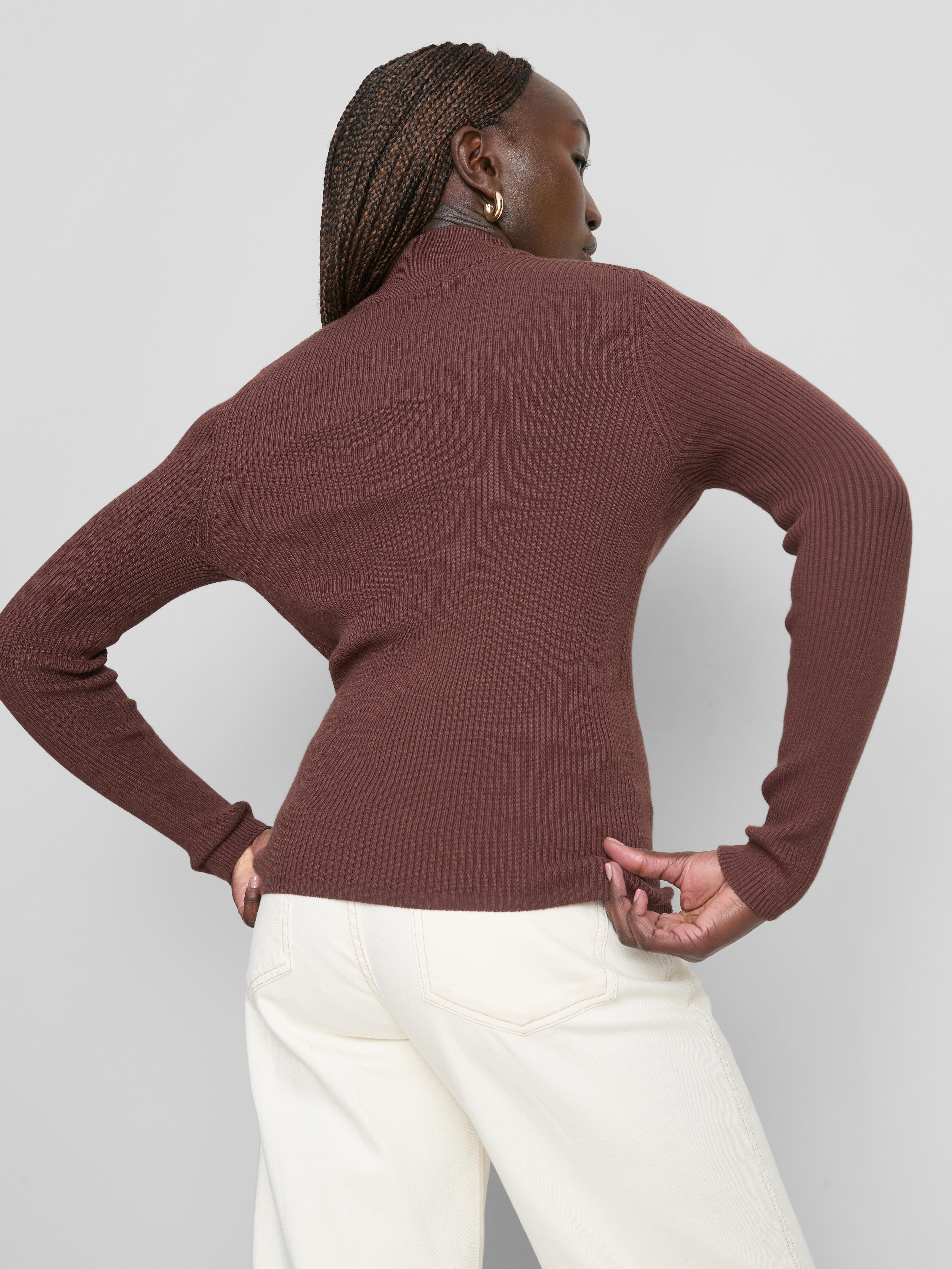 Ribbed Turtleneck Sweater - Chocolate