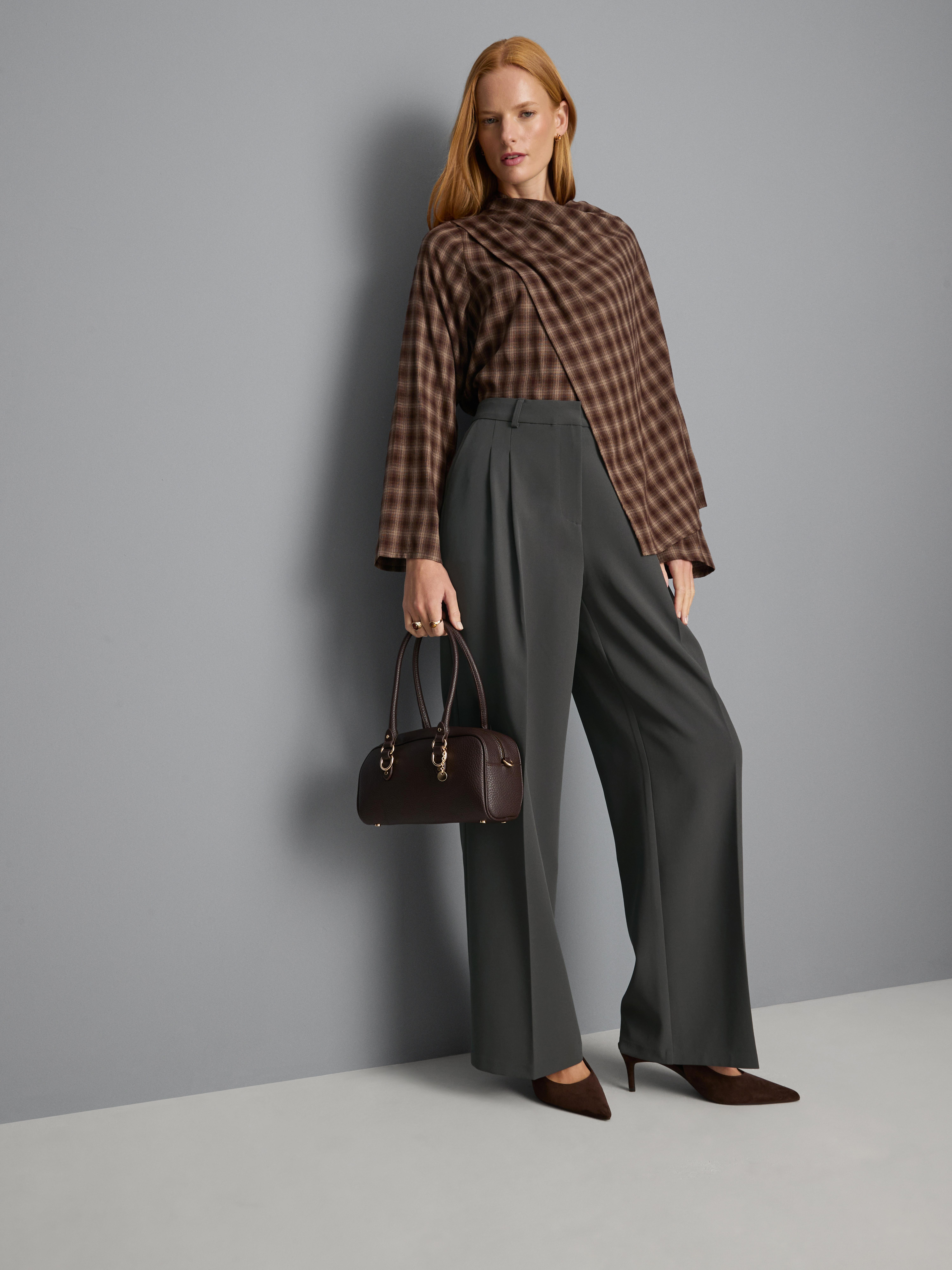 Pleated Wide Leg Pants - Dark Gray