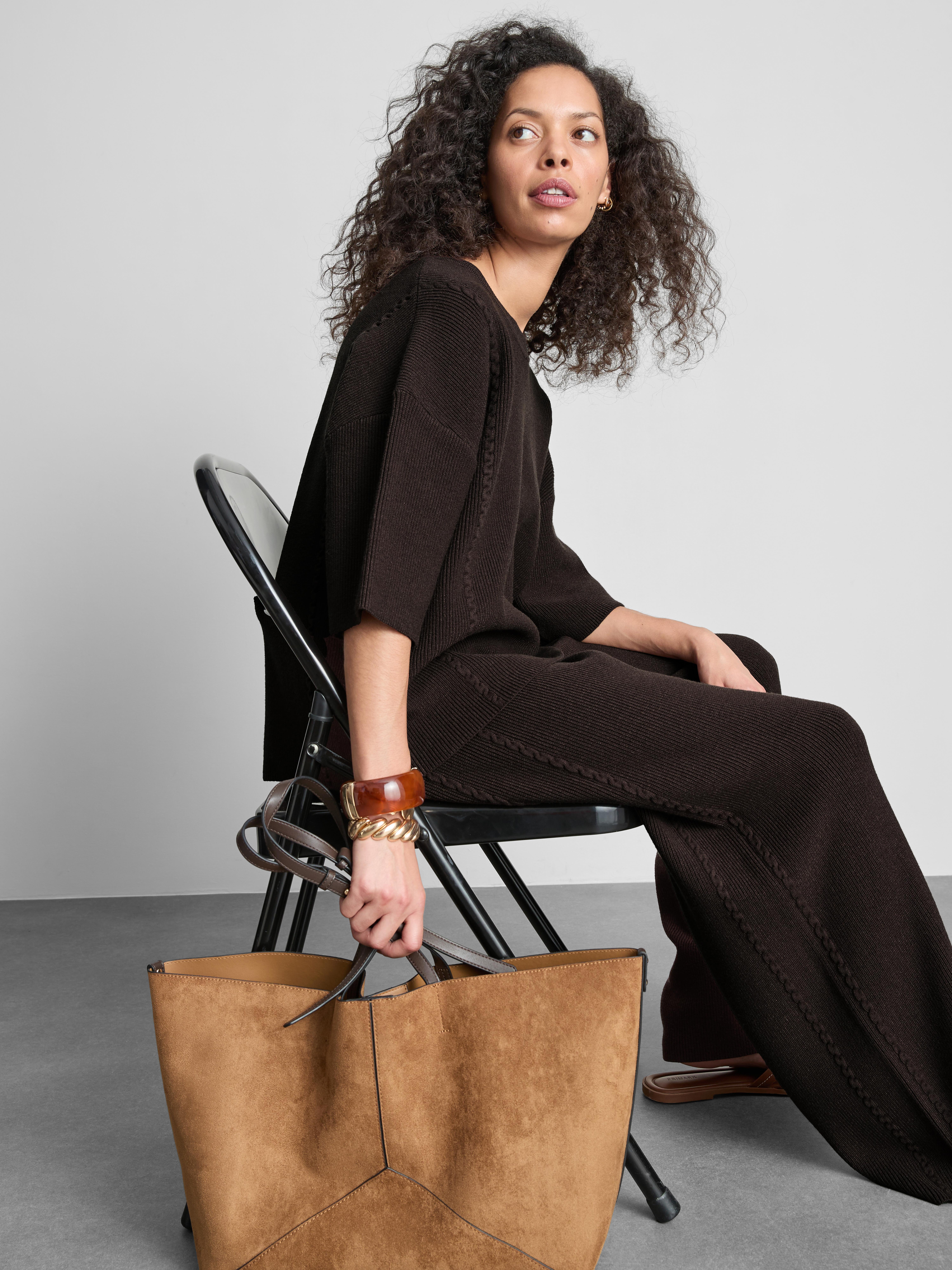 Knitted Dropped-Sleeve T-Shirt - Chocolate