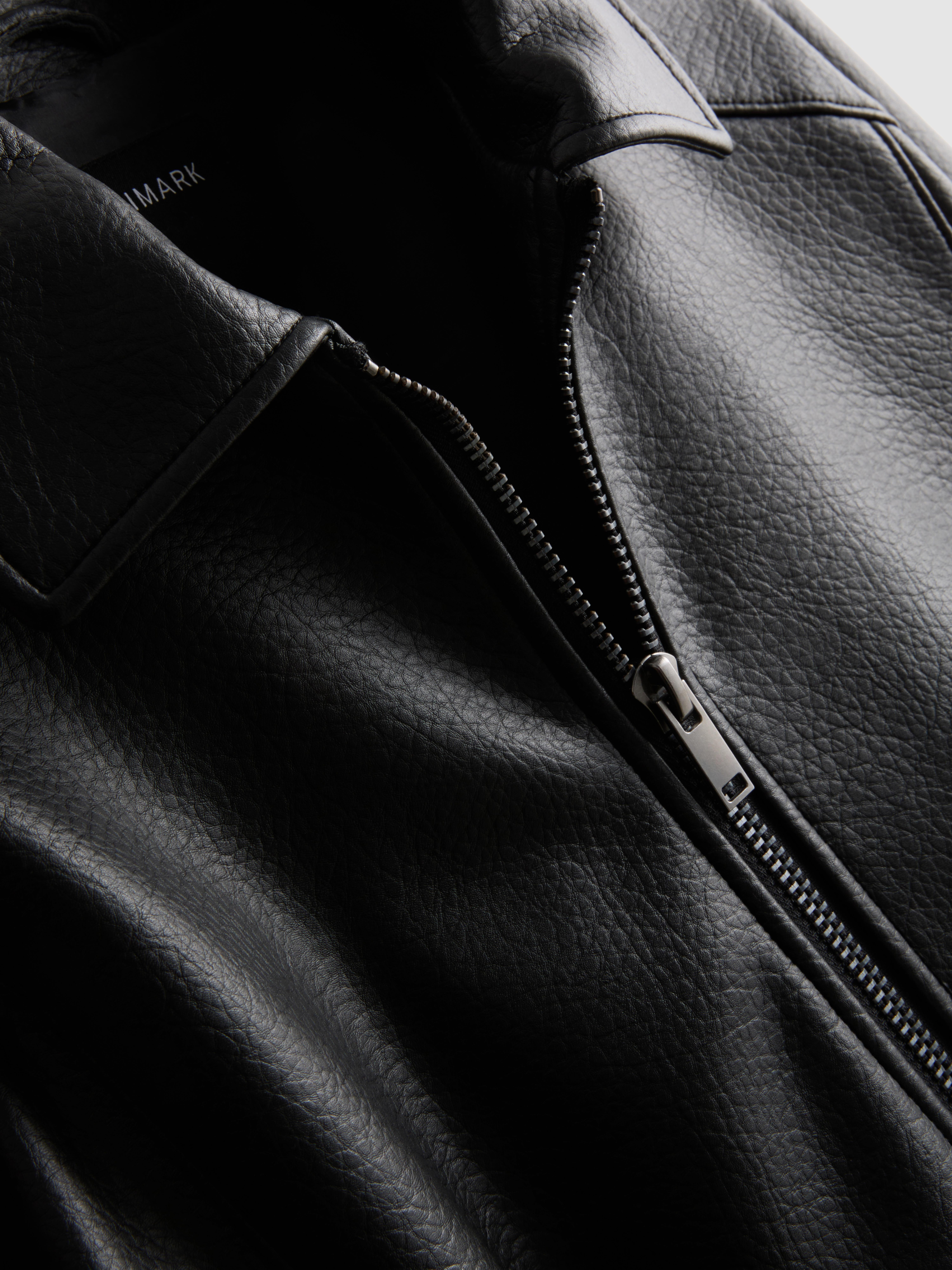 Faux Leather Bomber Jacket - Black
