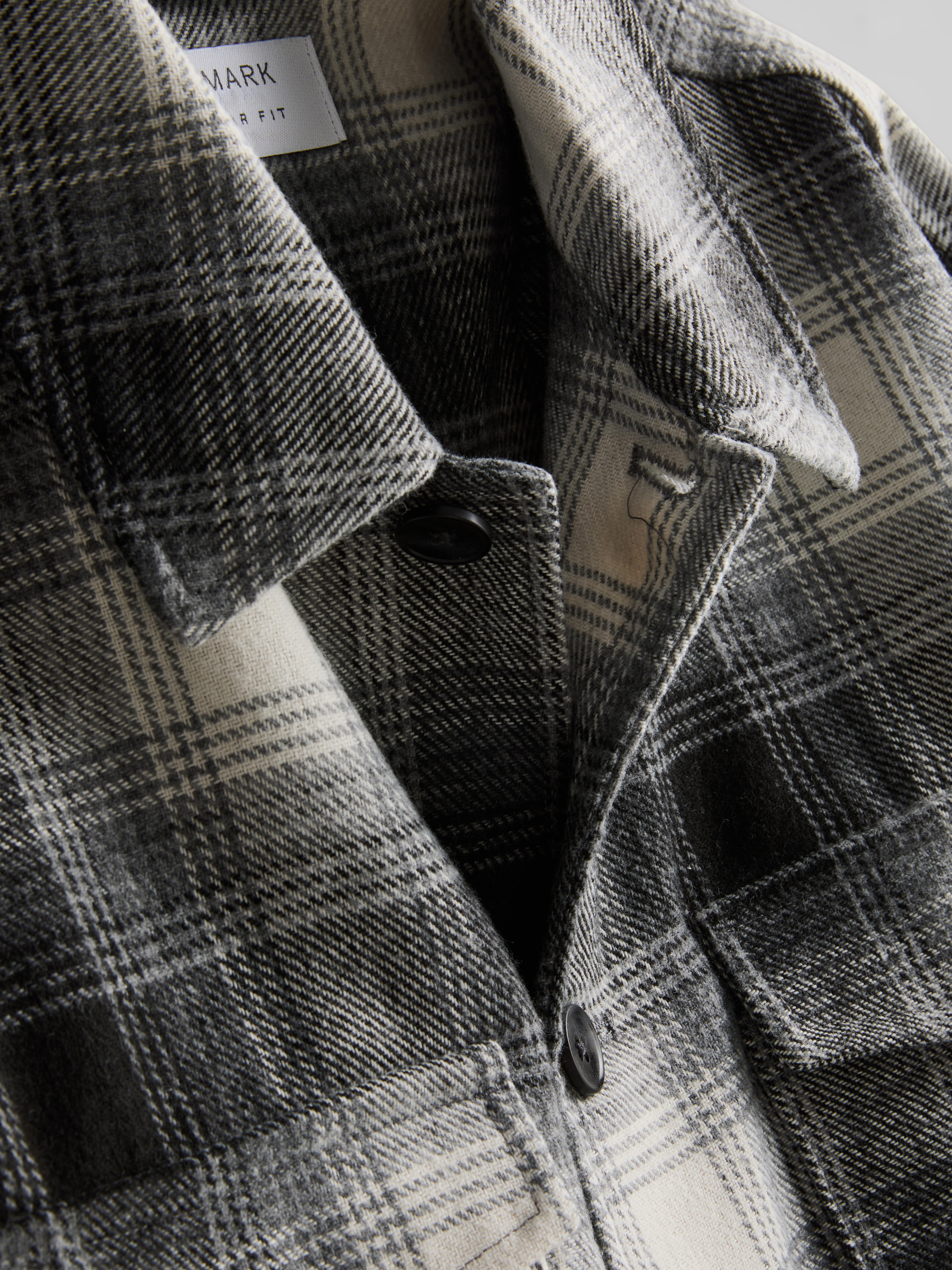 Plaid Button-Up Overshirt - Gray