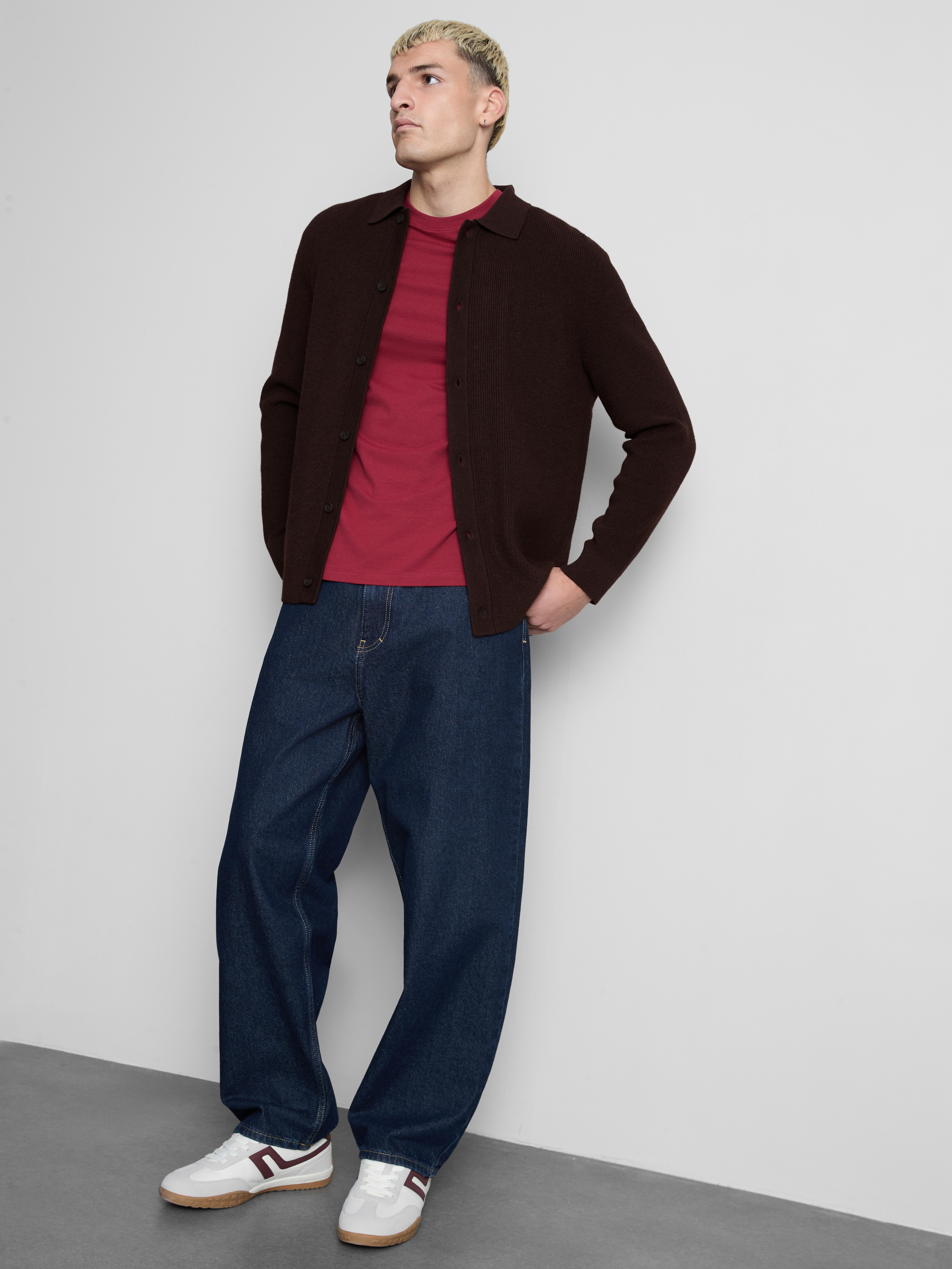 Wool Blend Knitted Cardigan - Brown