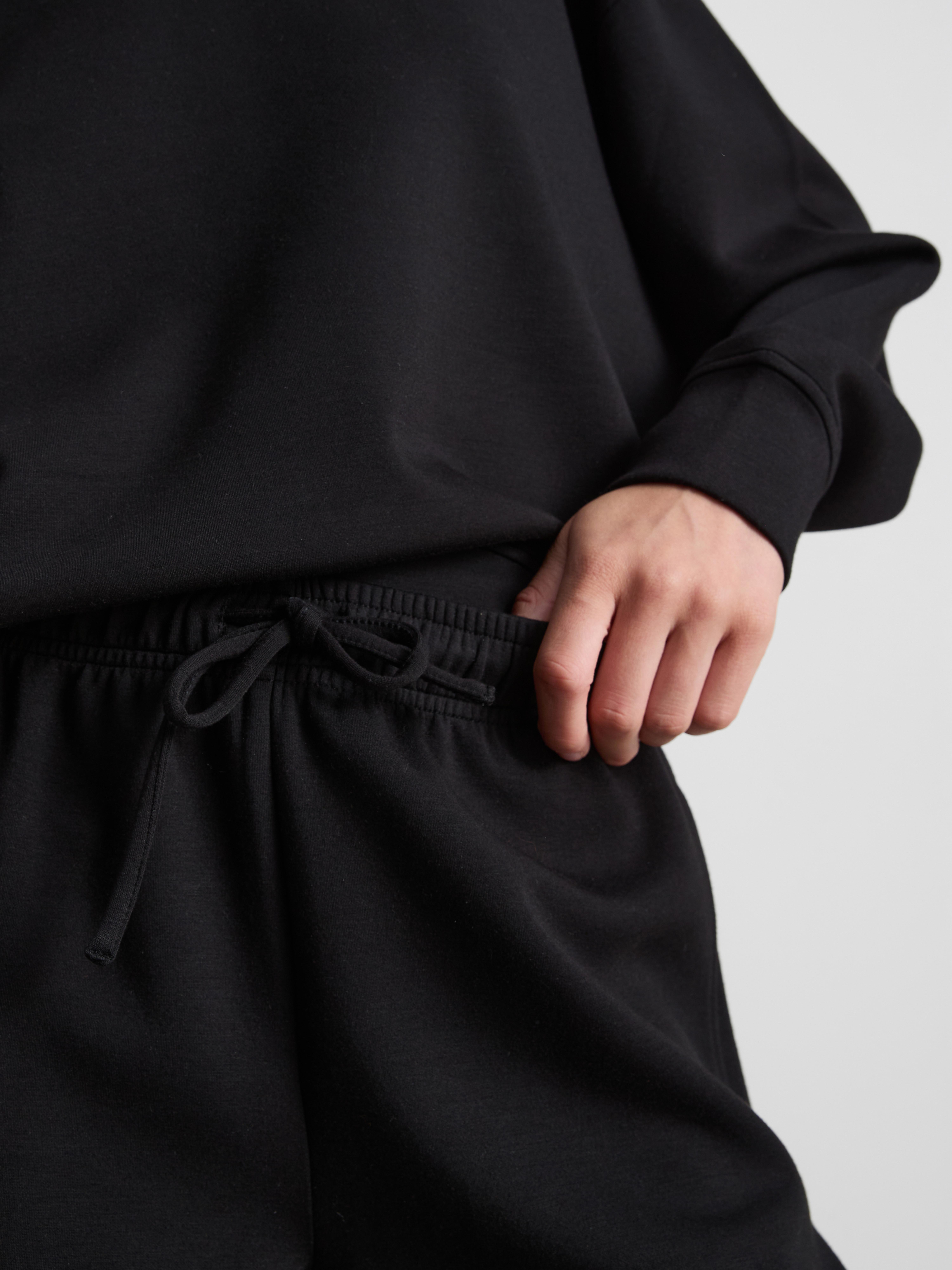 Modal Blend Wide Leg Joggers - Black