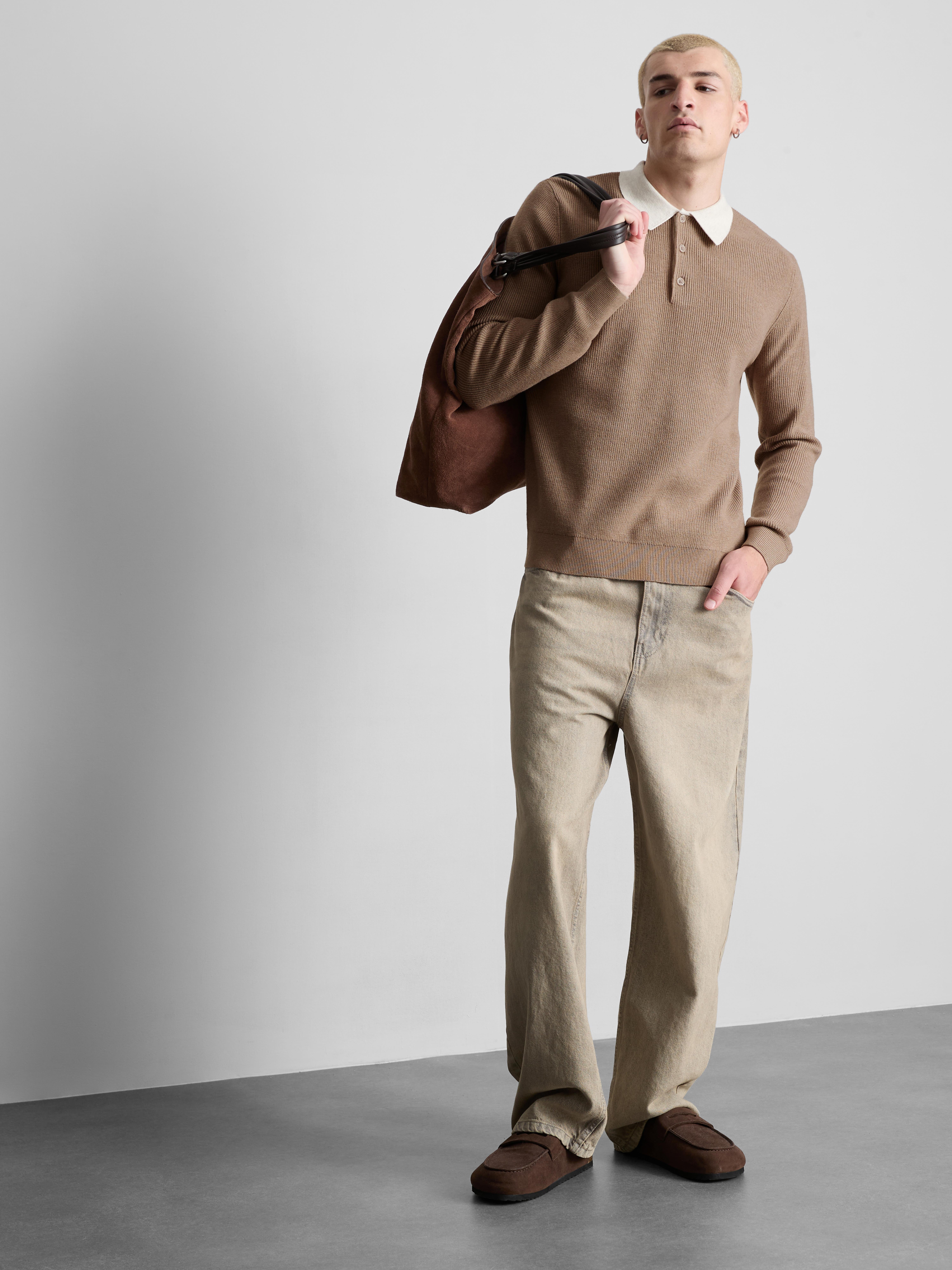 Knit Polo Sweater - Tan
