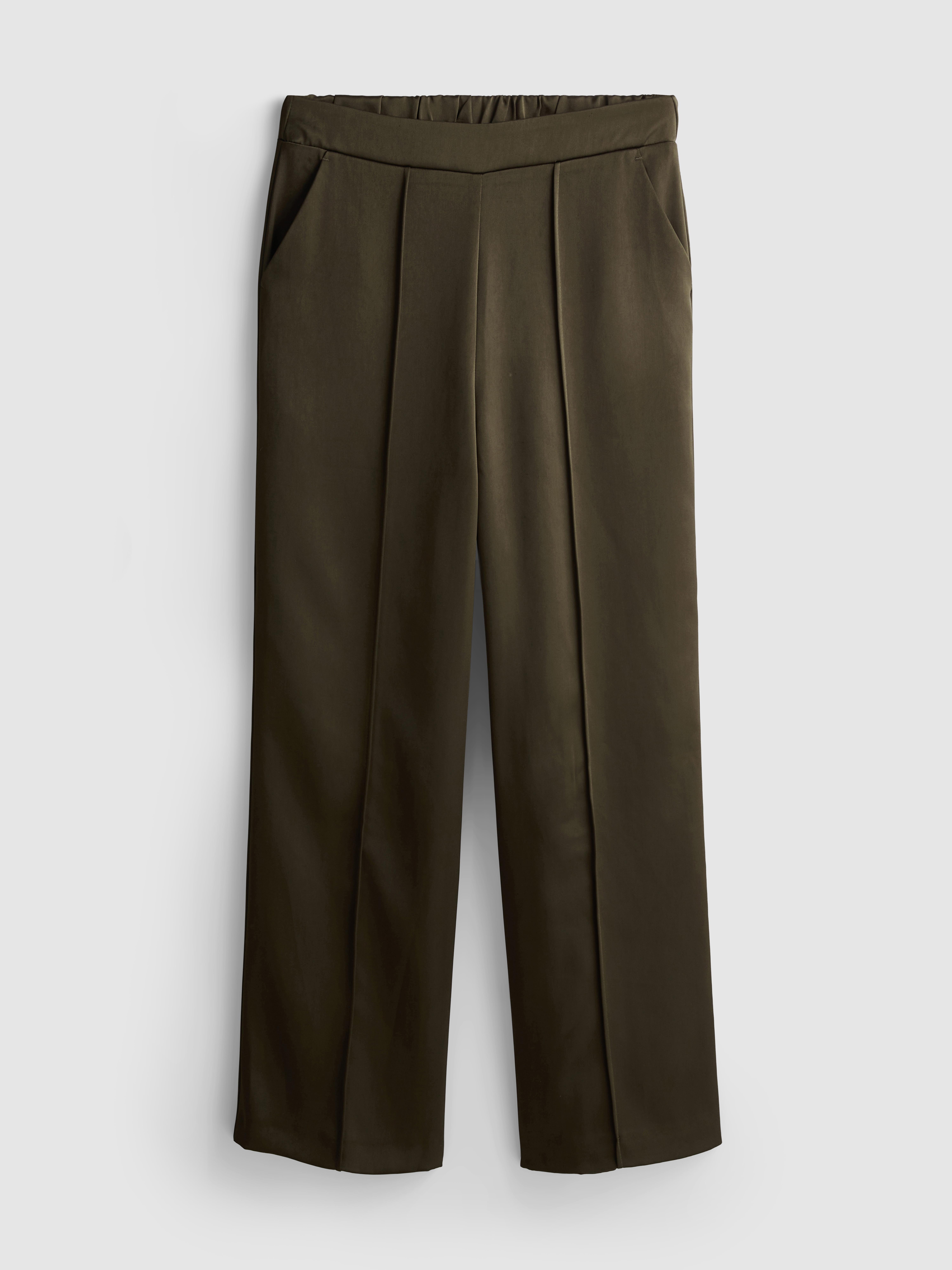 The Edit Satin Straight Leg Pants - Olive