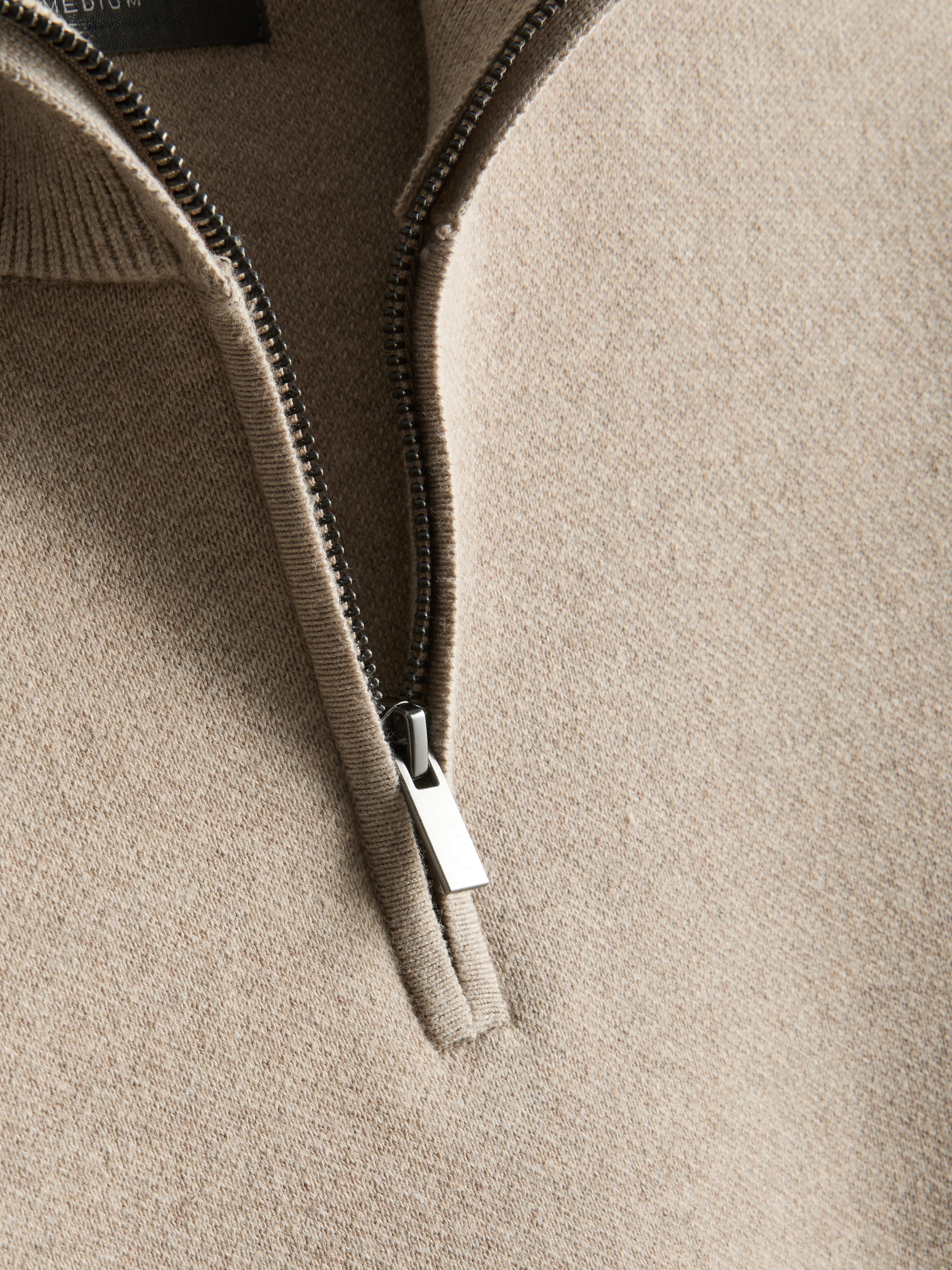 Zip Neck Knitted Sweater - Natural