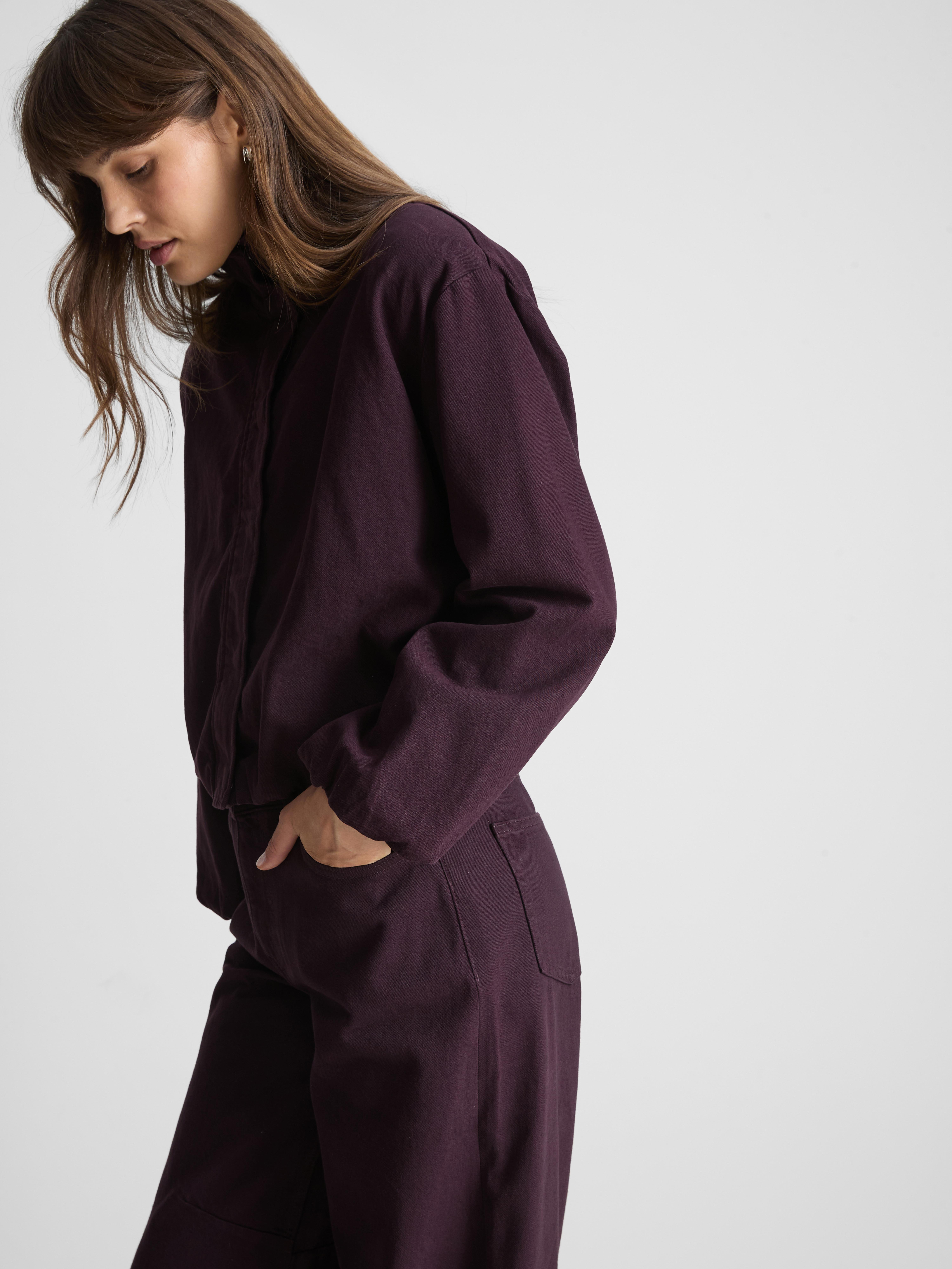 Paula Echevarría Funnel Neck Denim Jacket - Plum