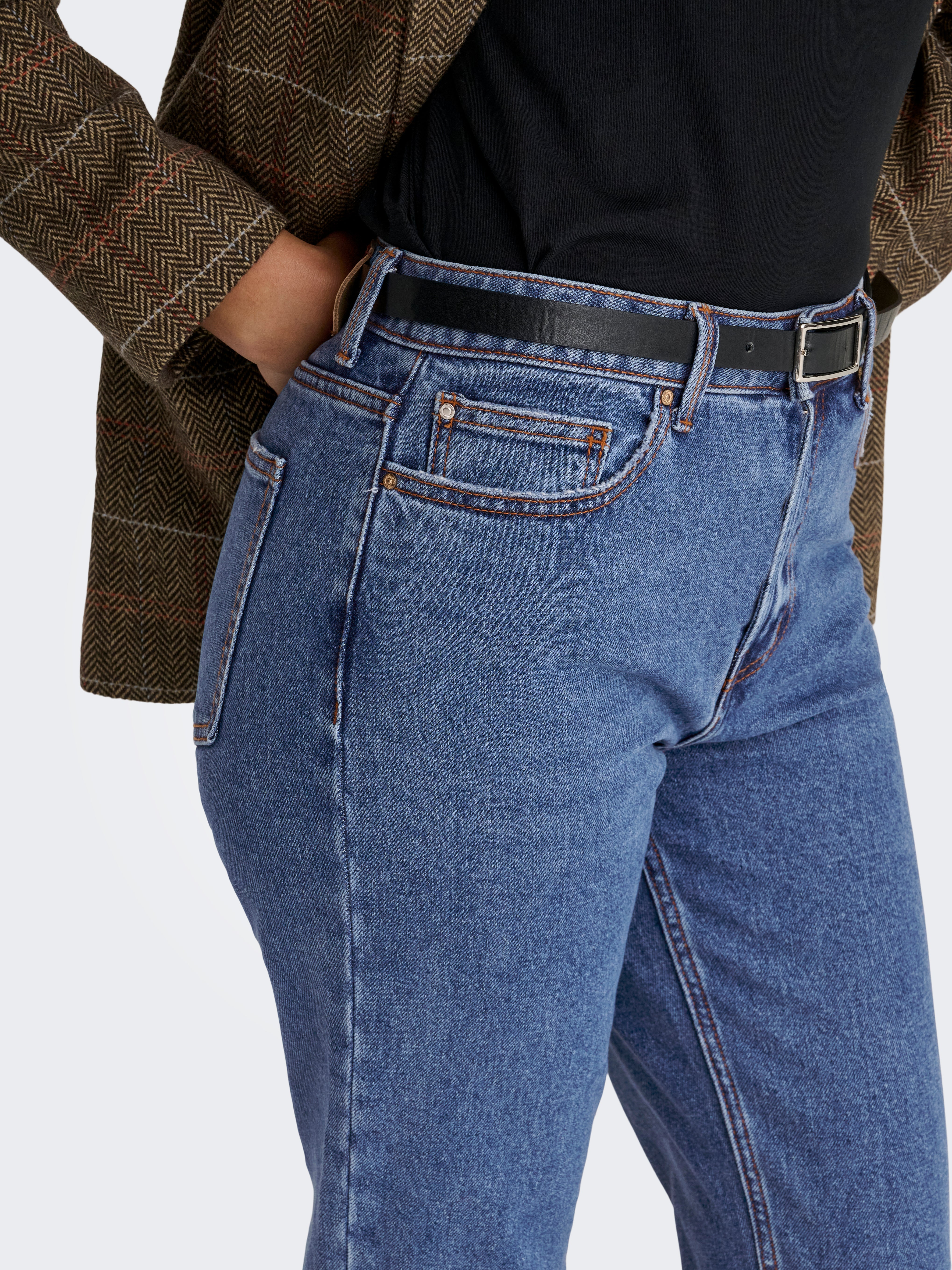 ONLEMILY High waist Straight Fit Cropped Jeans Dark Blue Denim