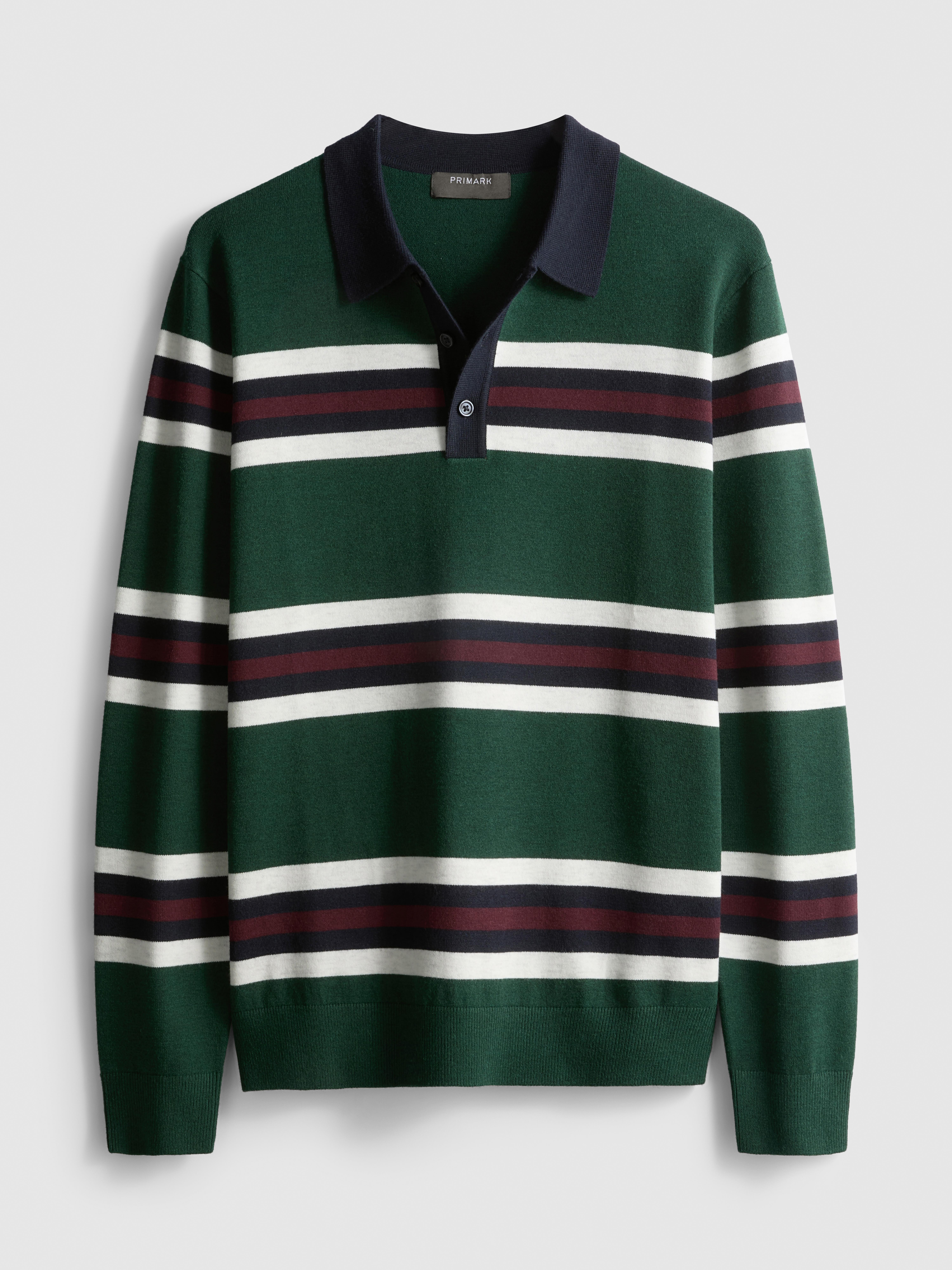 Stripe Knitted Collared Sweater - Green