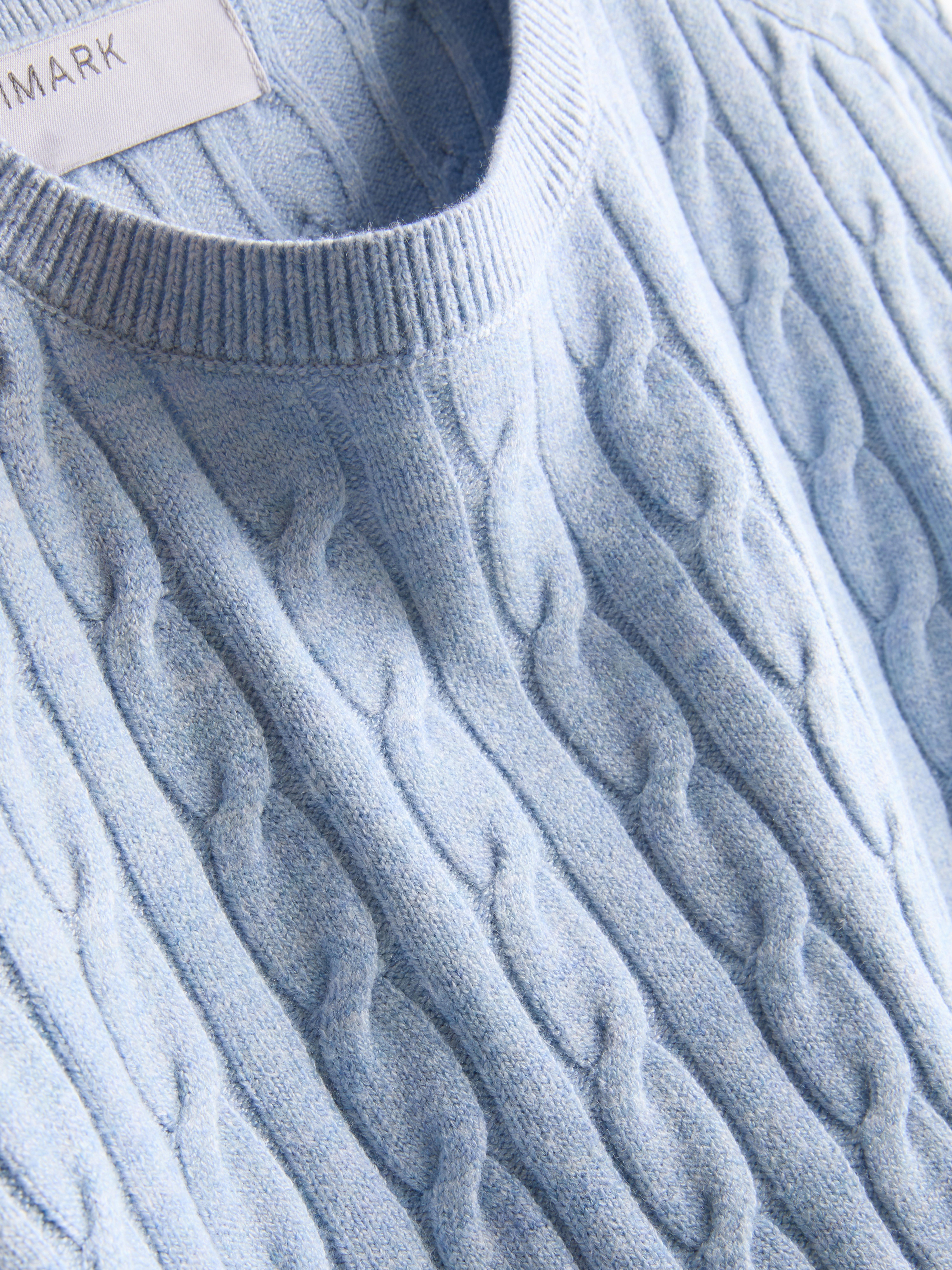 Cable Knit Crew Neck Sweater - Light Blue