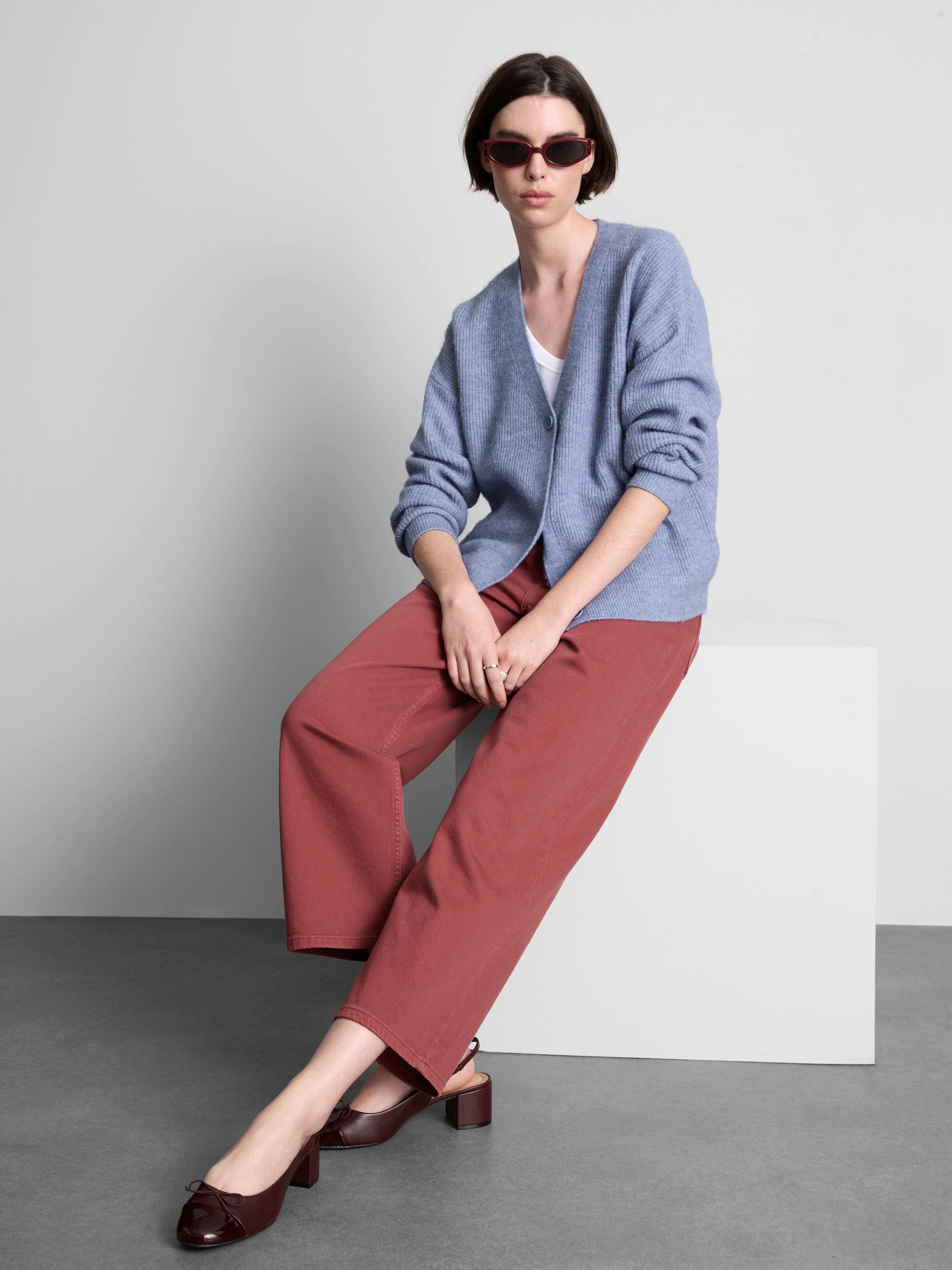 Soft Rib V-Neck Cardigan - Blue
