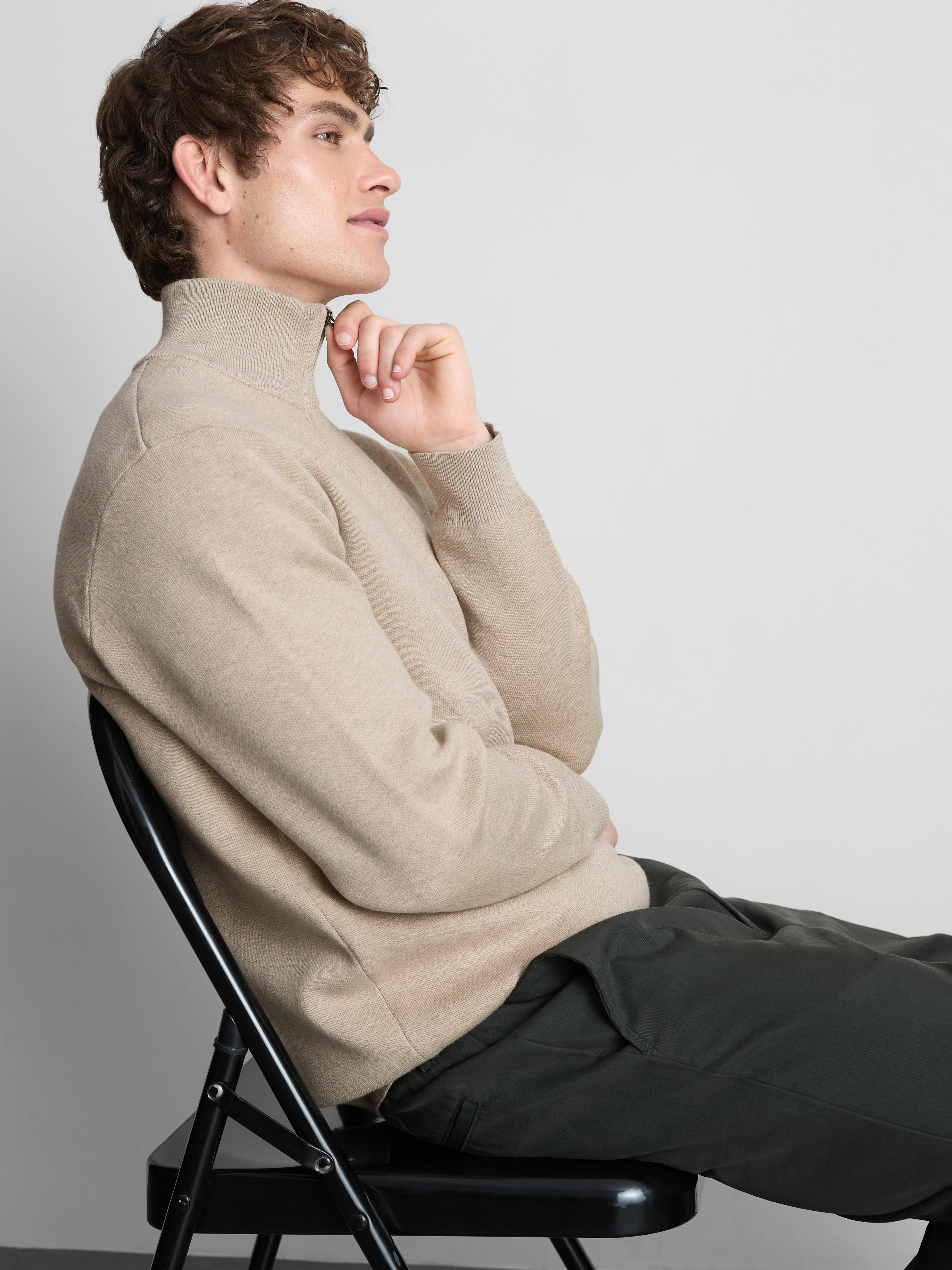 Zip Neck Knitted Sweater - Natural