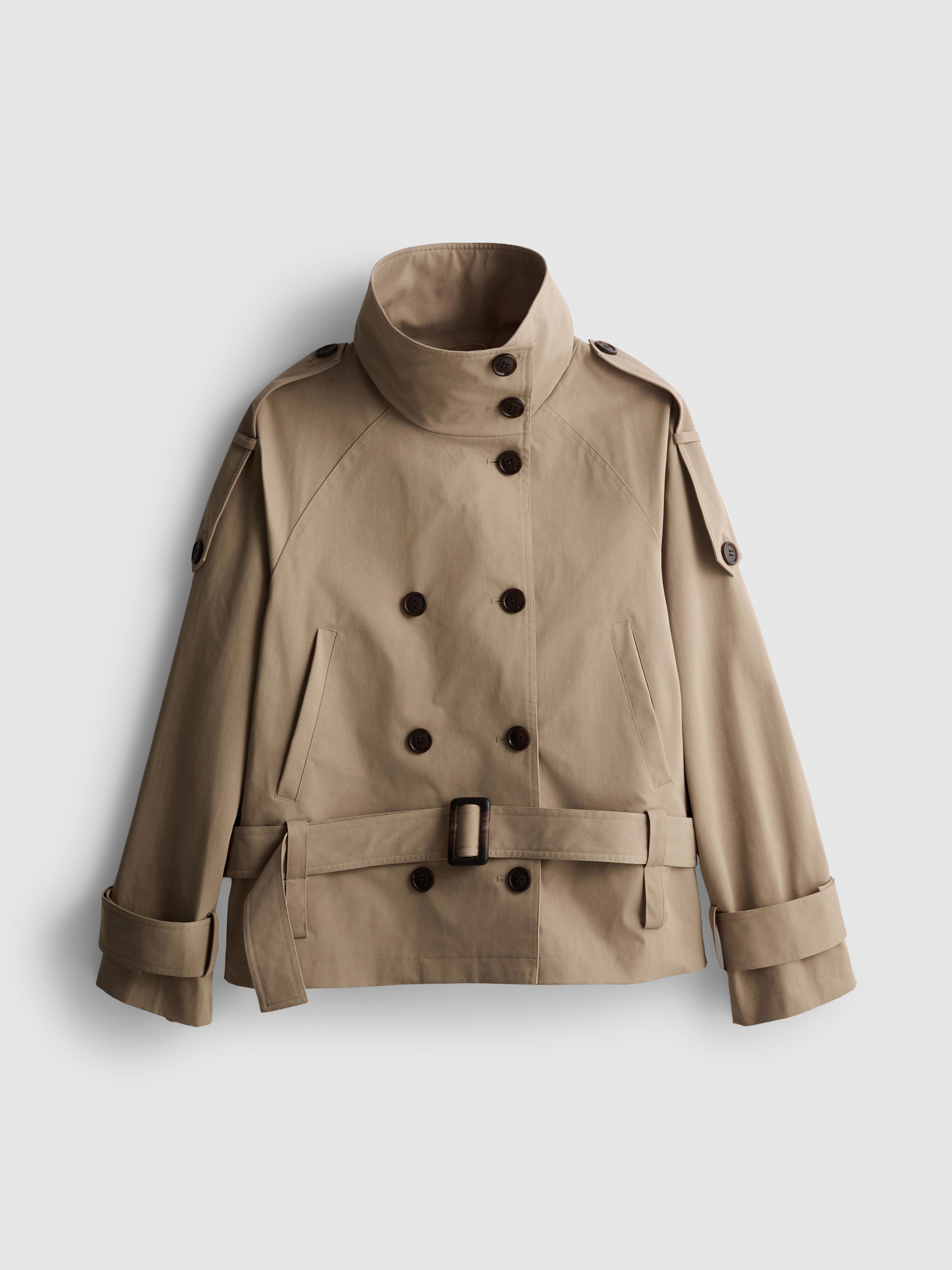 Paula Echevarría Belted Funnel Neck Raincoat - Beige