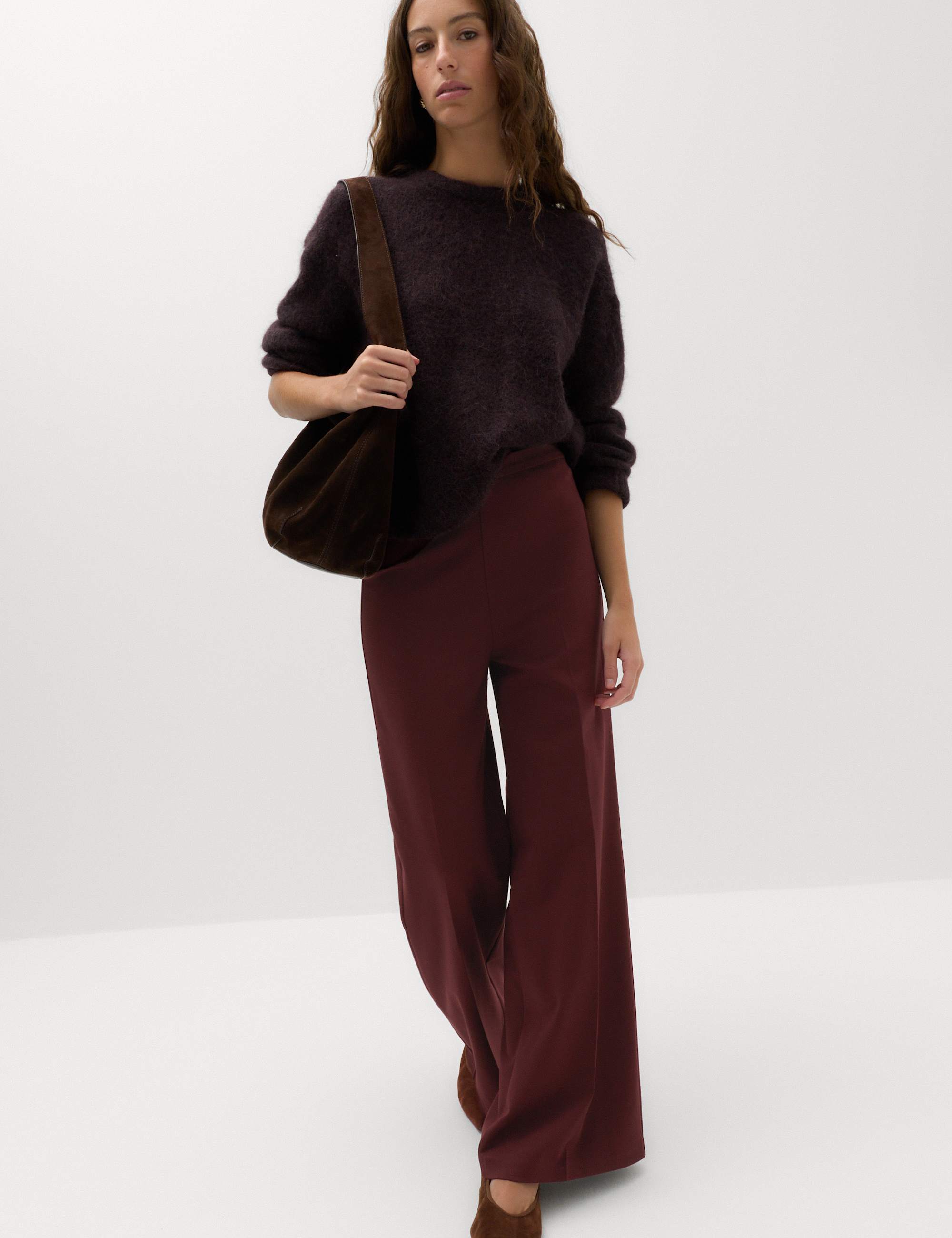 Jersey Wide Leg Trousers with Stretch