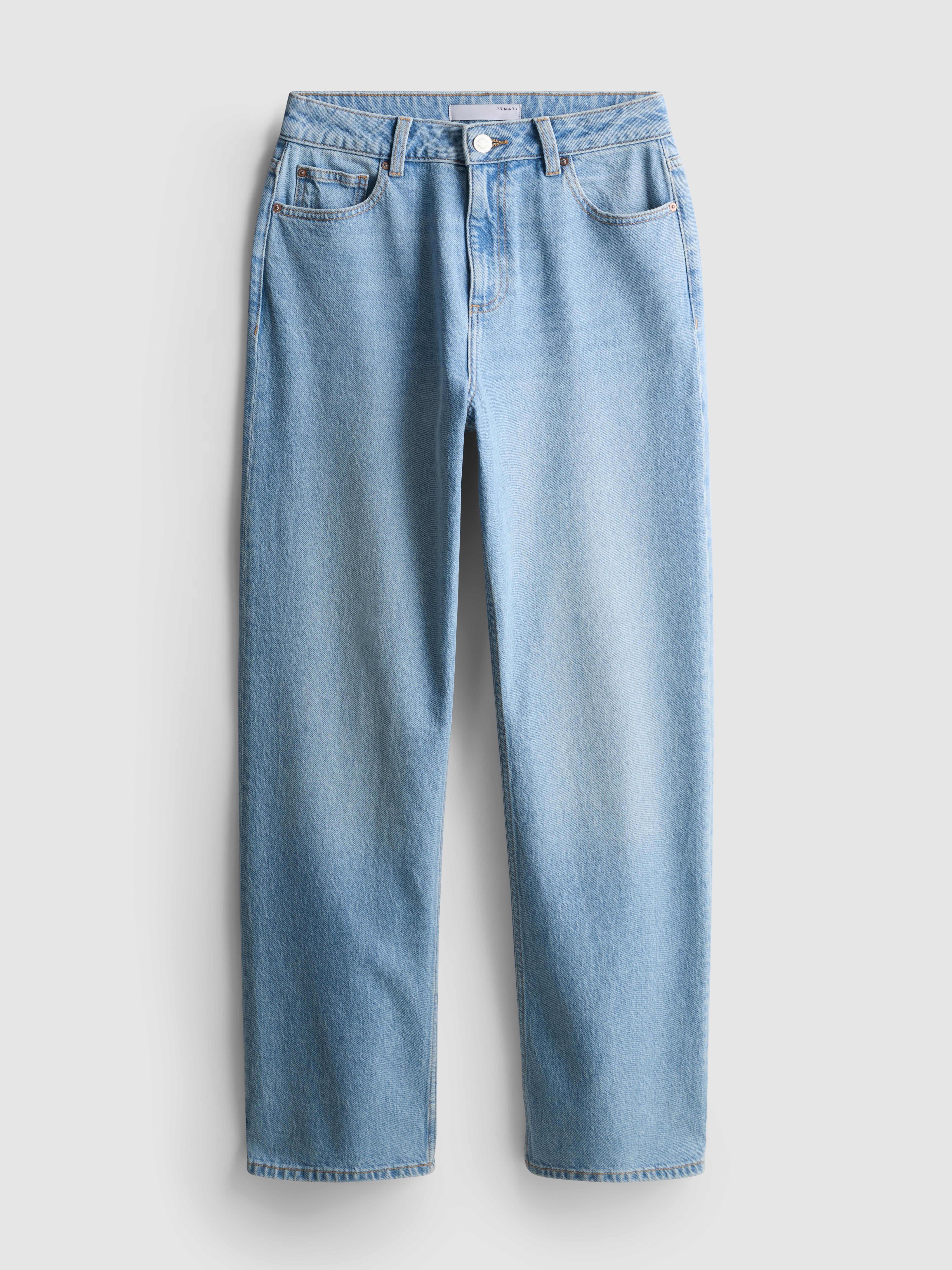 Cotton Denim Straight Leg Jeans - Blue