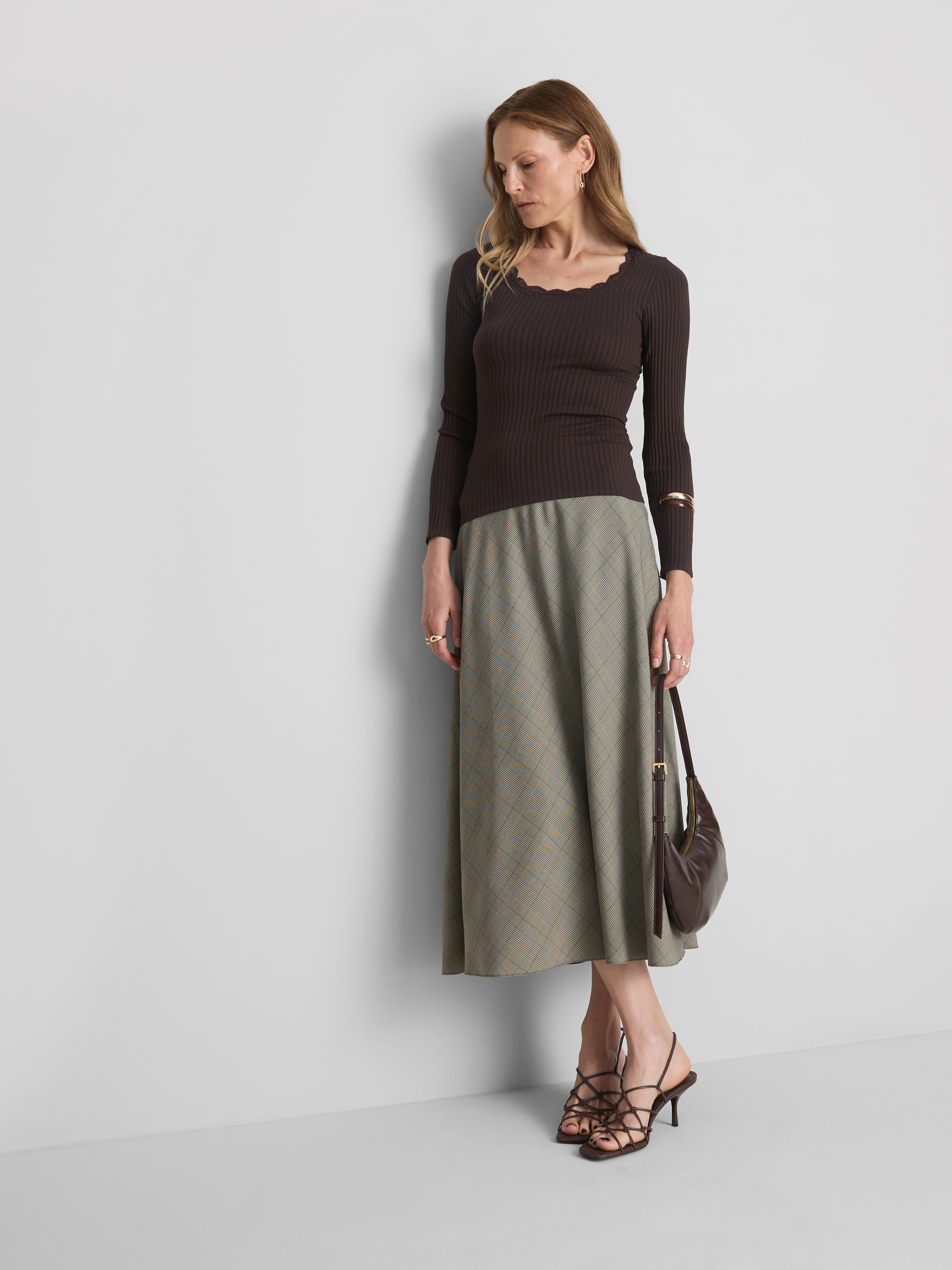 Ribbed Long-Sleeve Squareneck Top - Chocolate