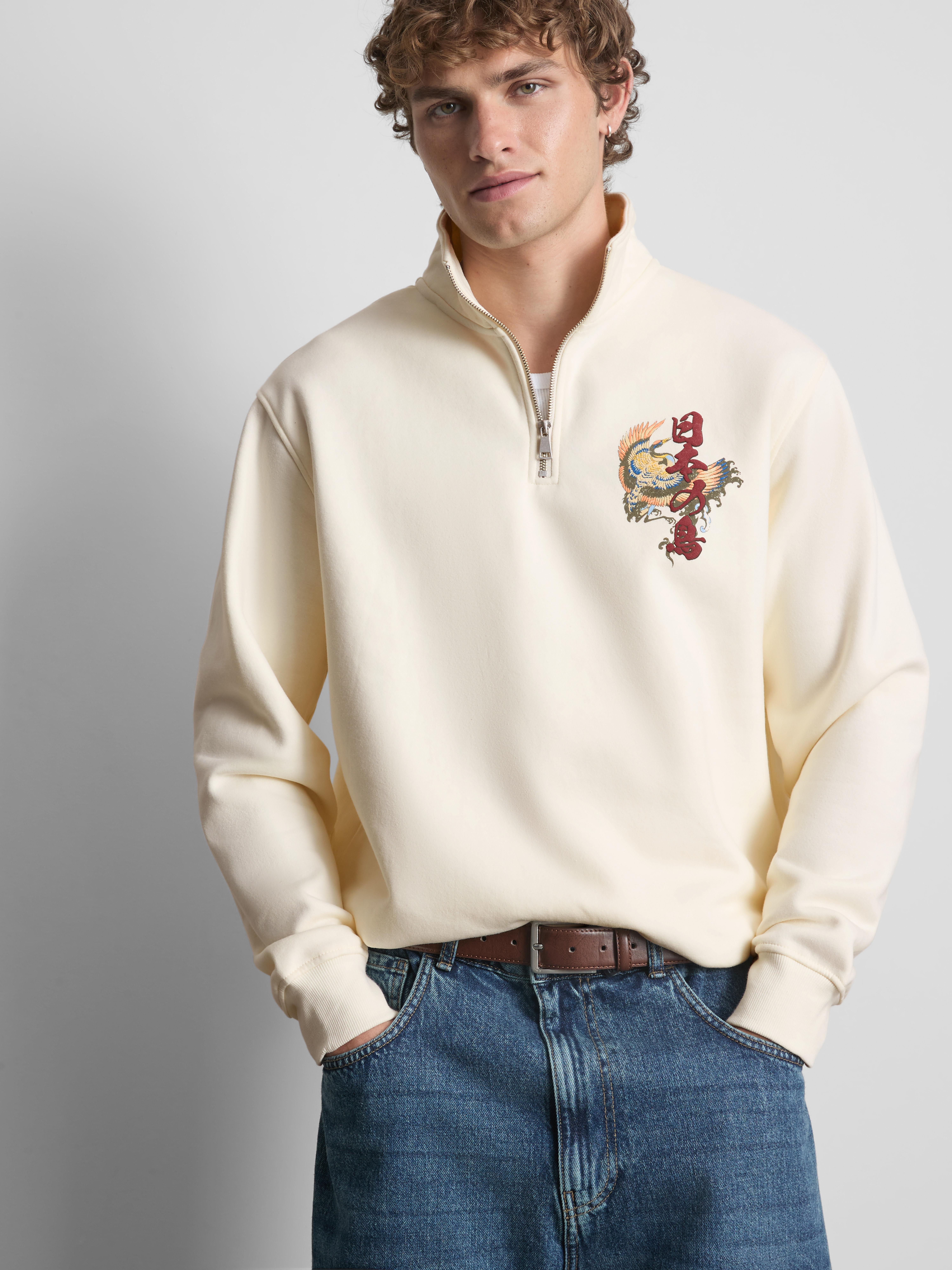 Funnel Neck Half-Zip Sweatshirt - Ivory