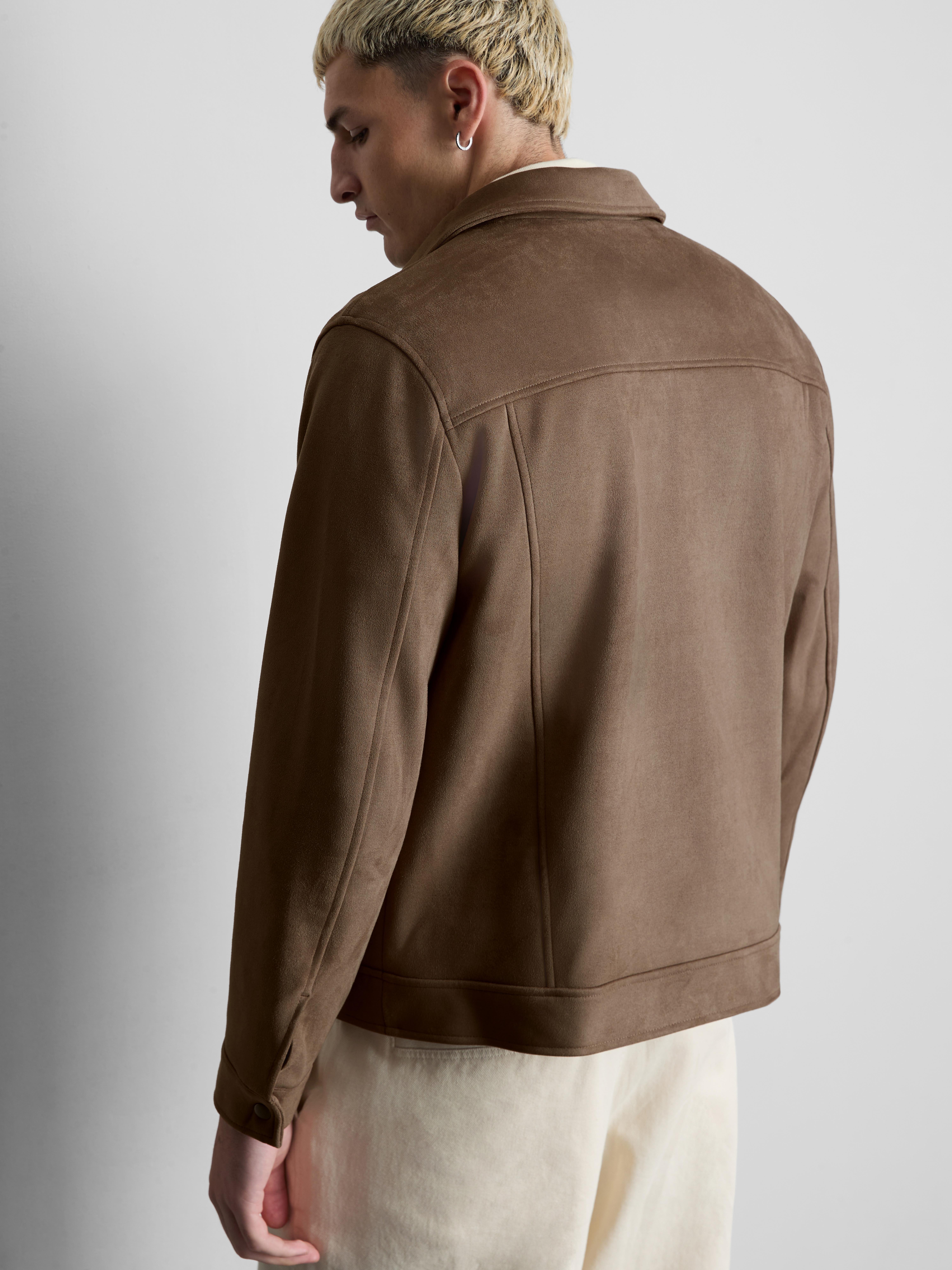 Faux Suede Trucker Jacket - Taupe