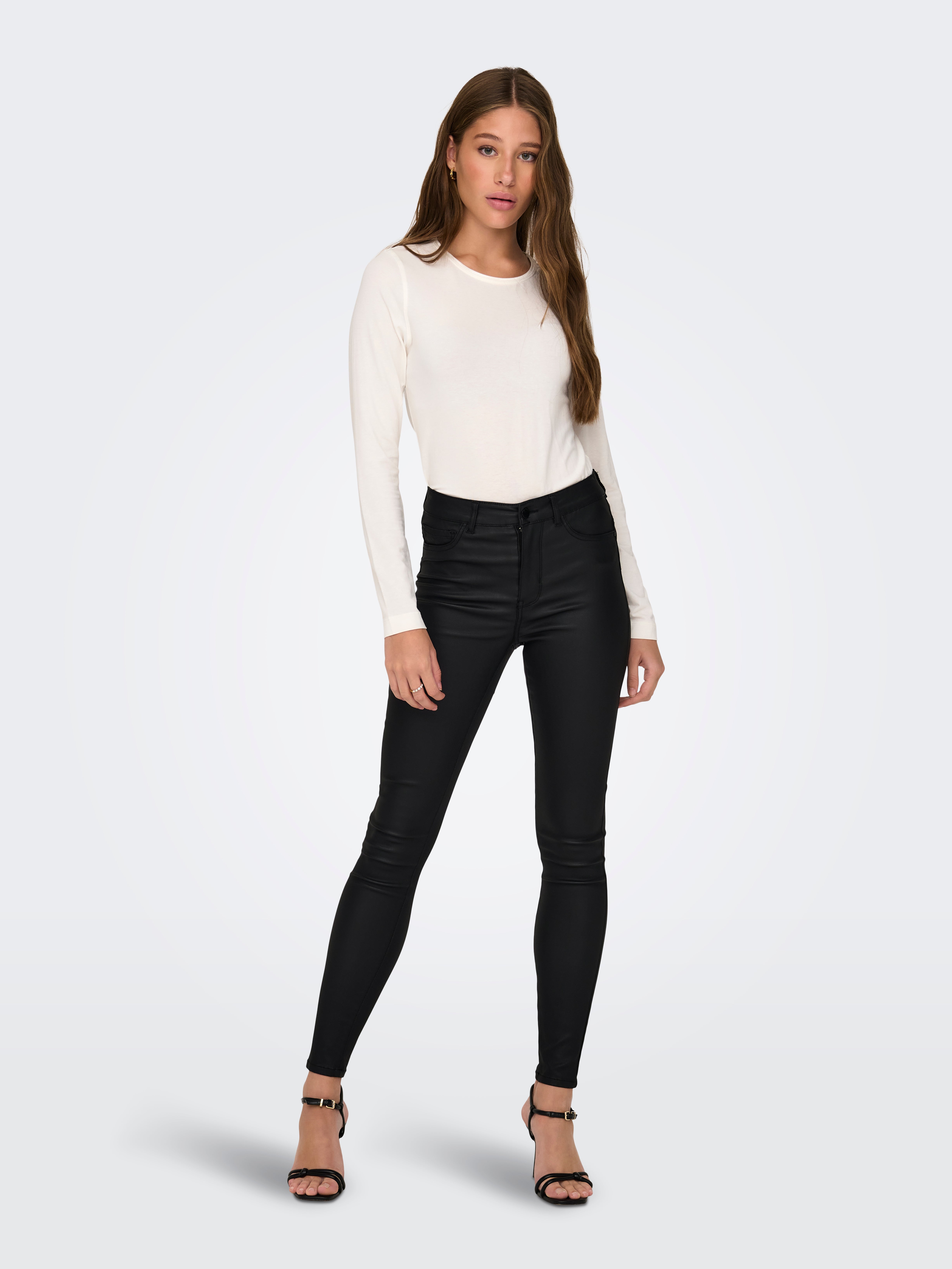 JDYNEWTHUNDER Skinny Fit coated Trousers Black