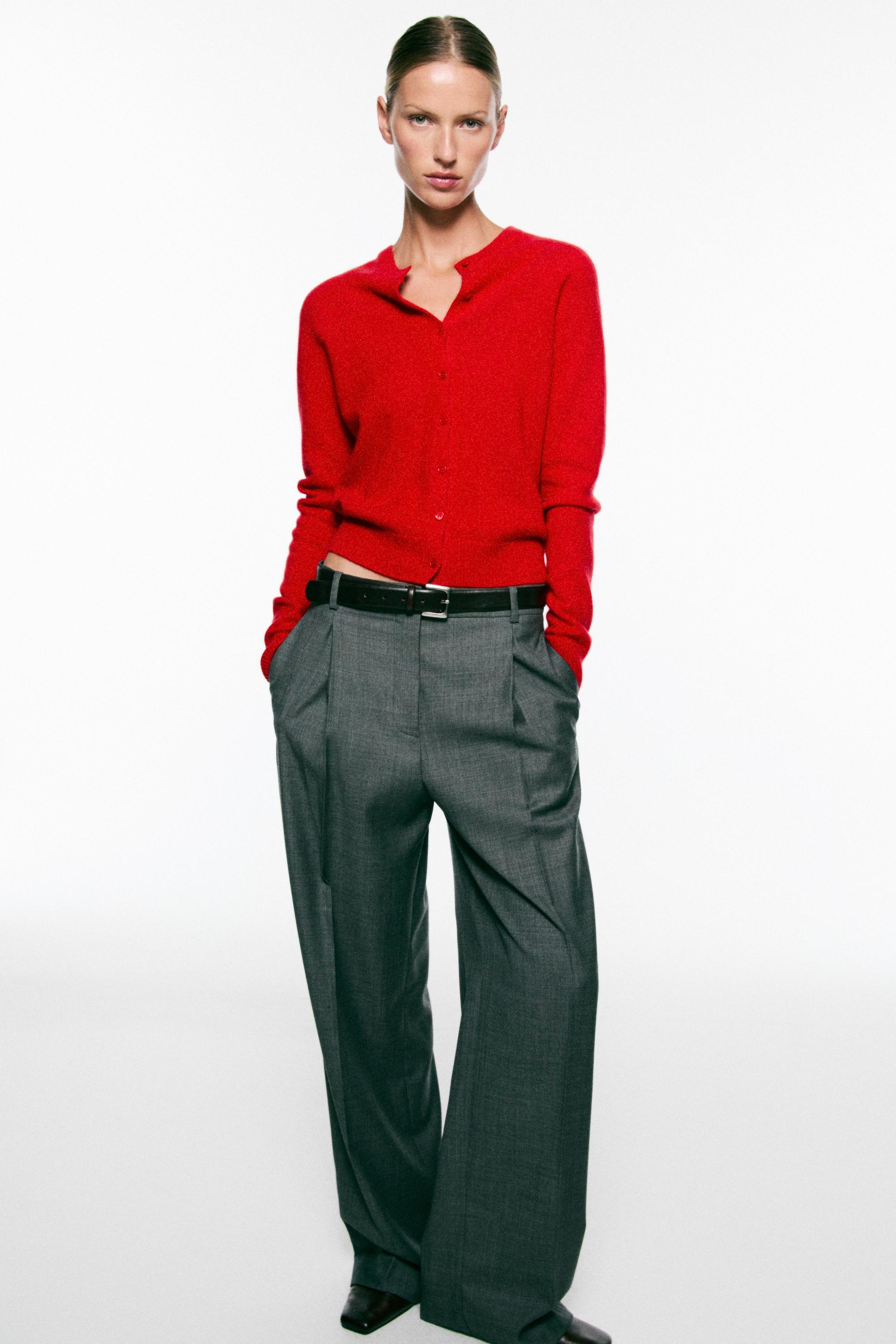 100% cashmere cropped knit cardigan - RED