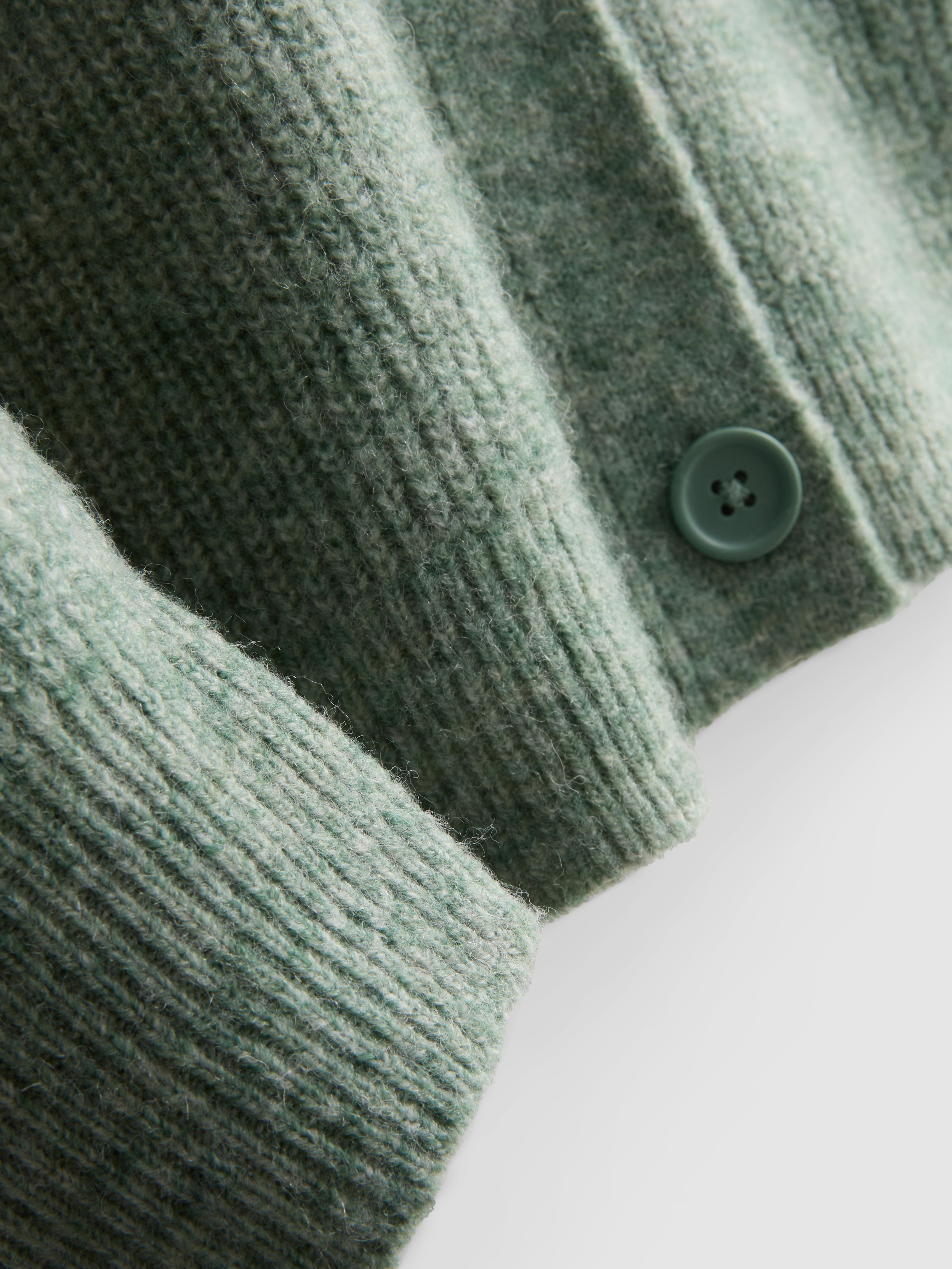 Soft Rib V-Neck Cardigan - Green