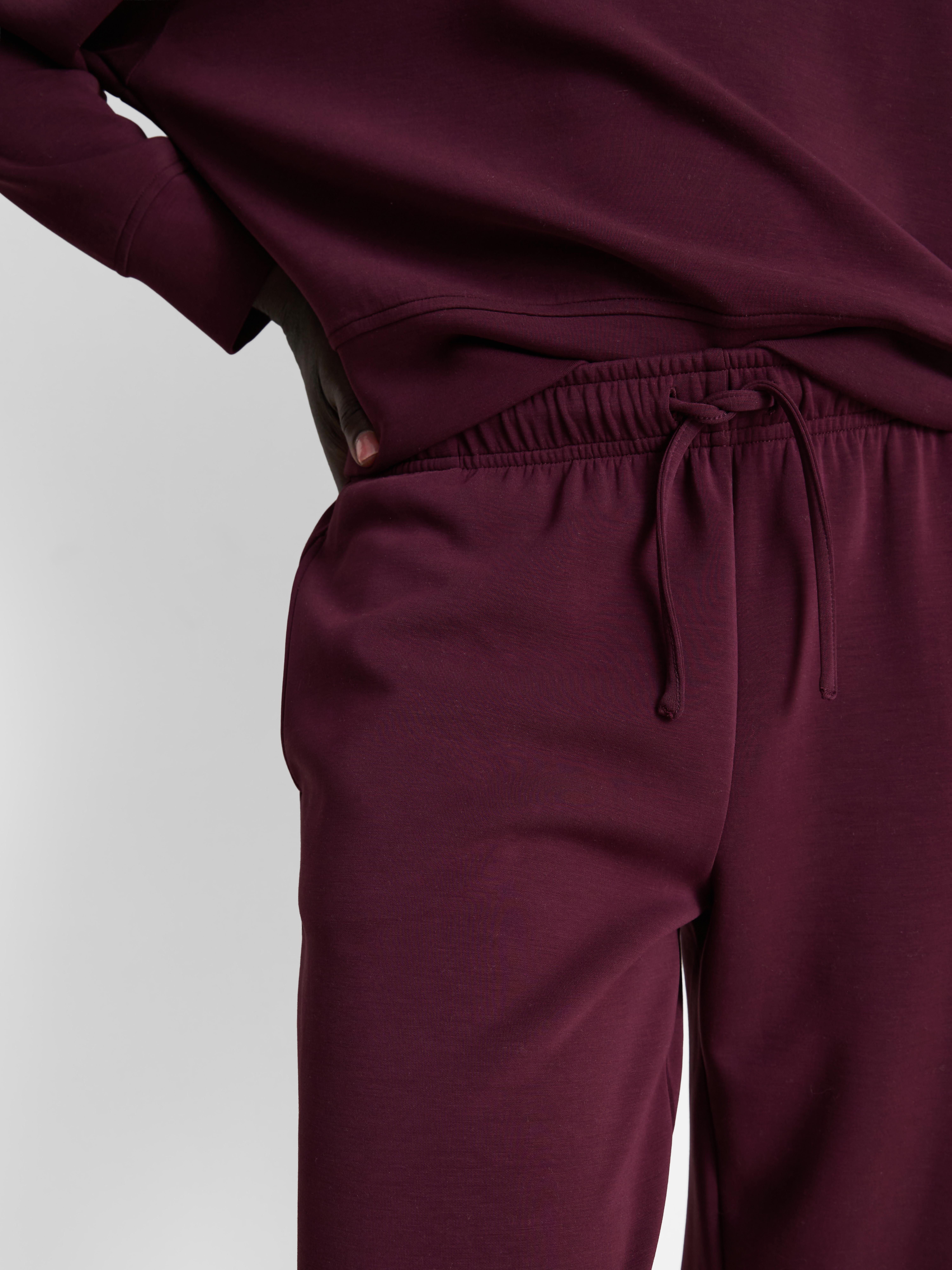 Modal Blend Wide Leg Joggers - Burgundy