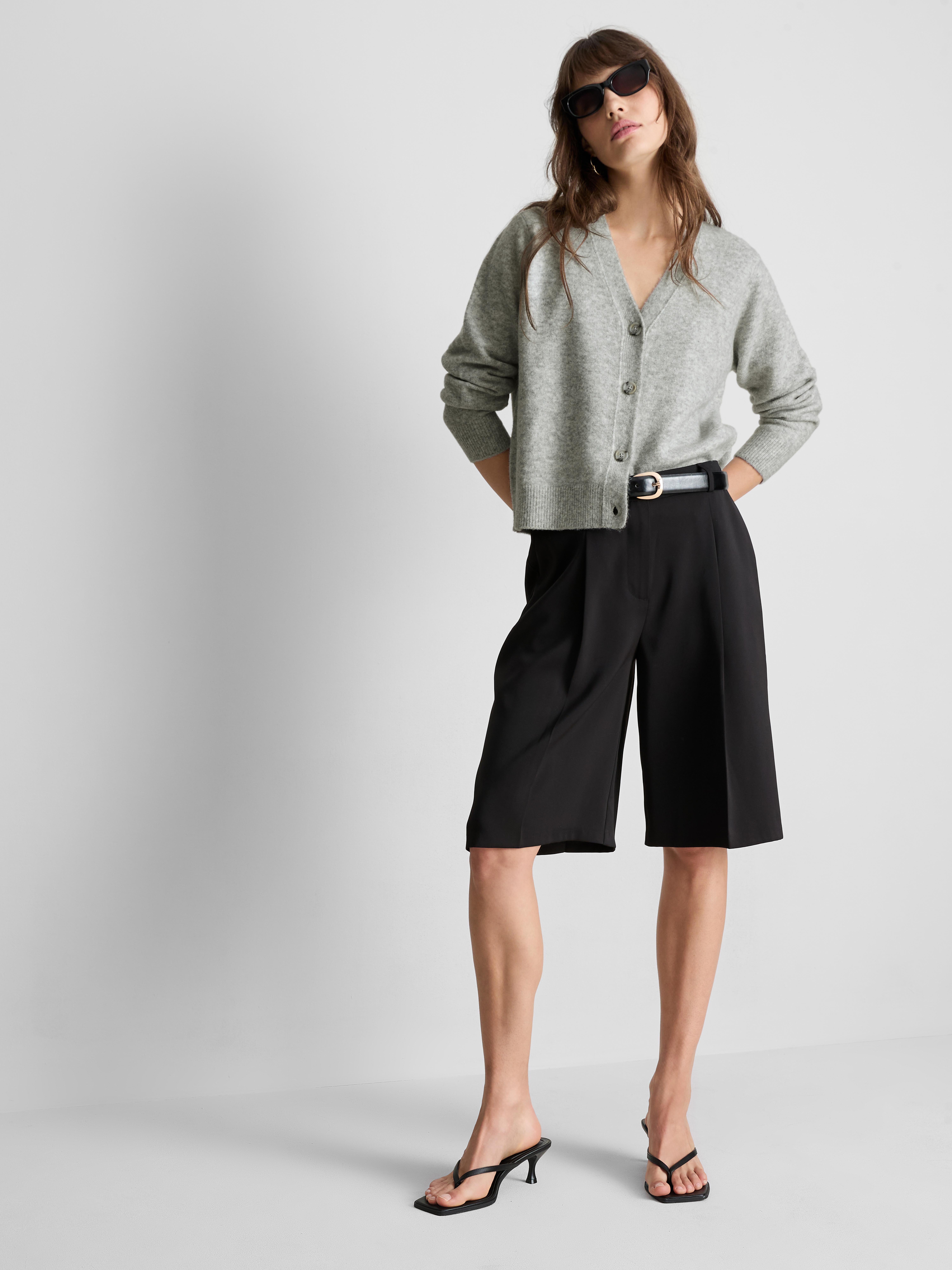 Wool-Blend Boyfriend Cardigan - Light Gray